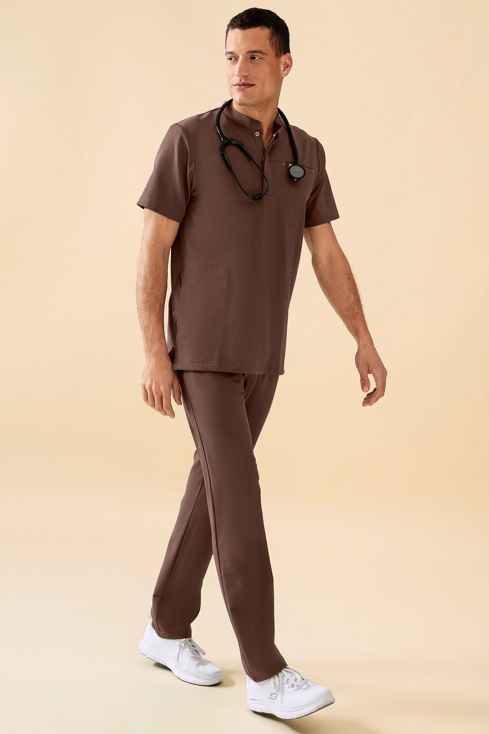 KAERE heren oversteektuniek - opstaande kraag coffee