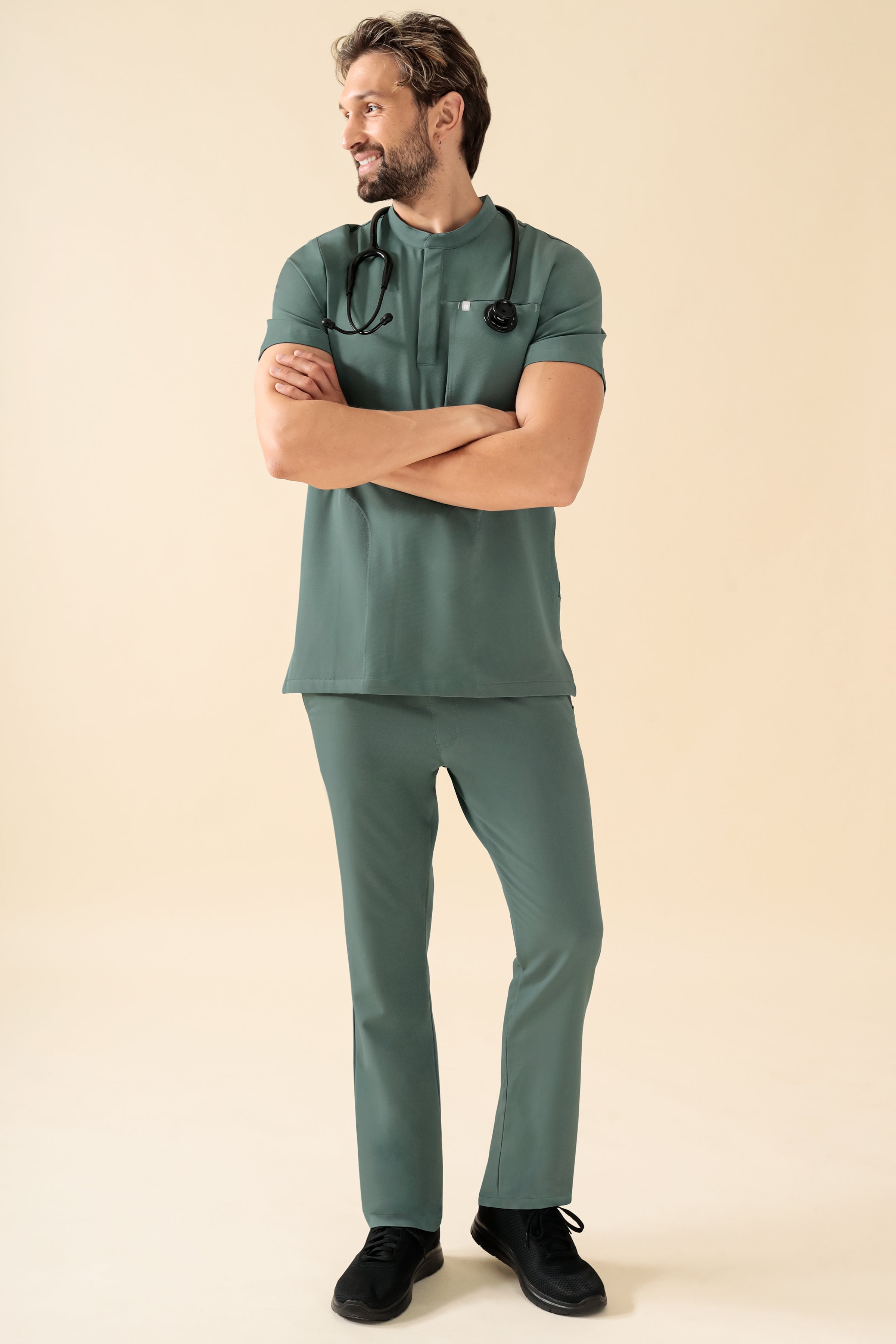 KAERE heren oversteektuniek - opstaande kraag donkergroen