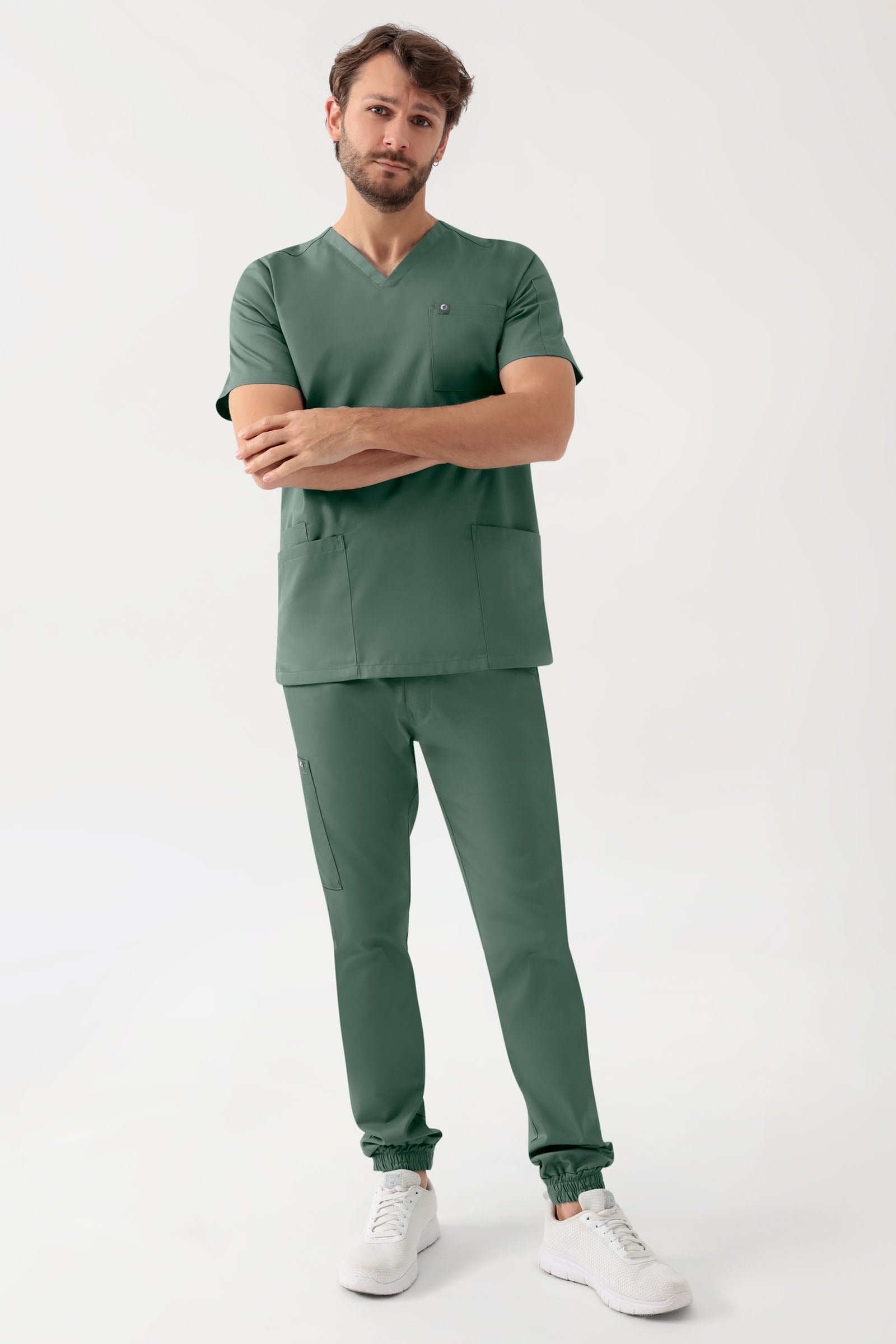 GREEN Stretch oversteektuniek heren - V-hals donkergroen