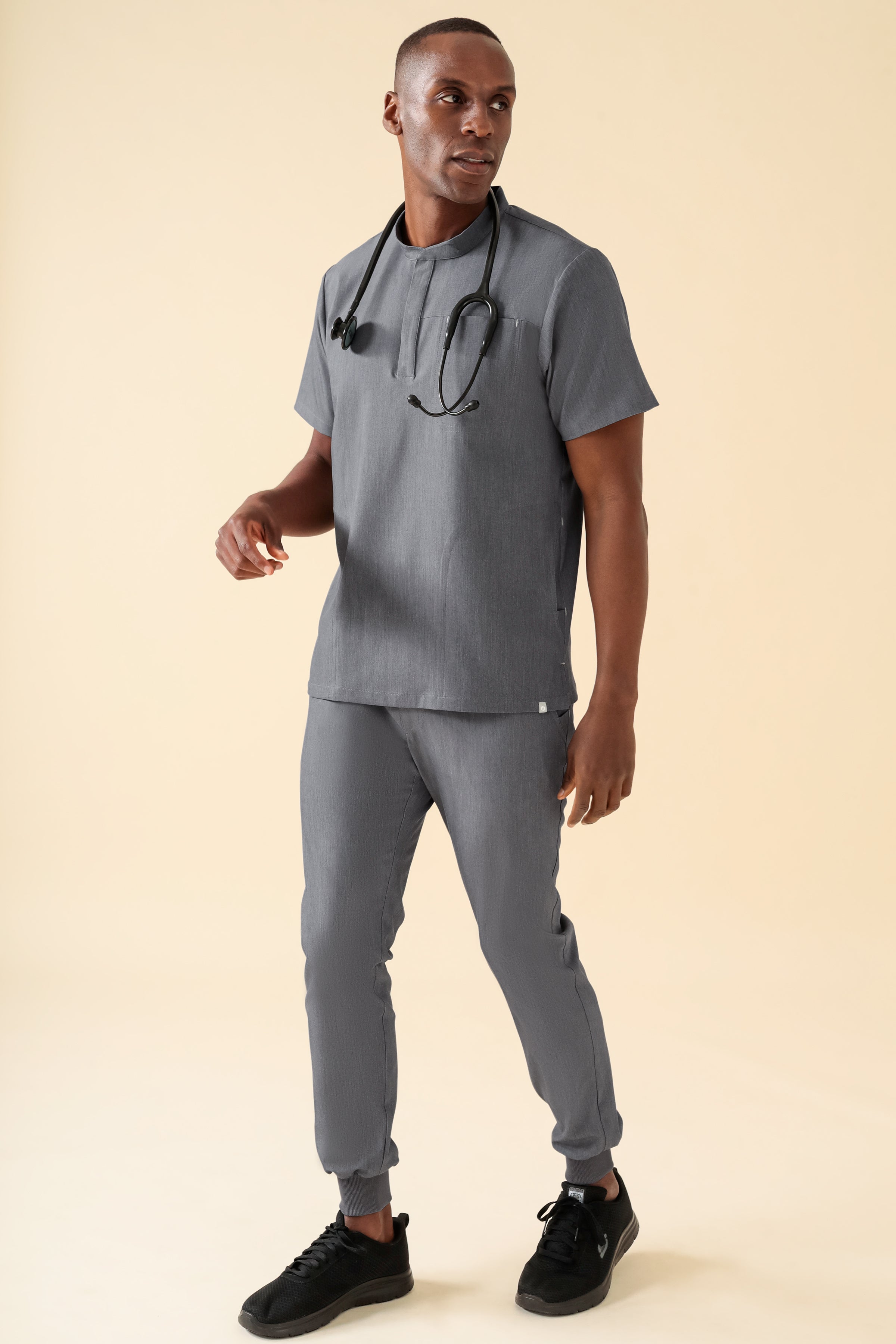 KAERE heren oversteektuniek - opstaande kraag grijs melange