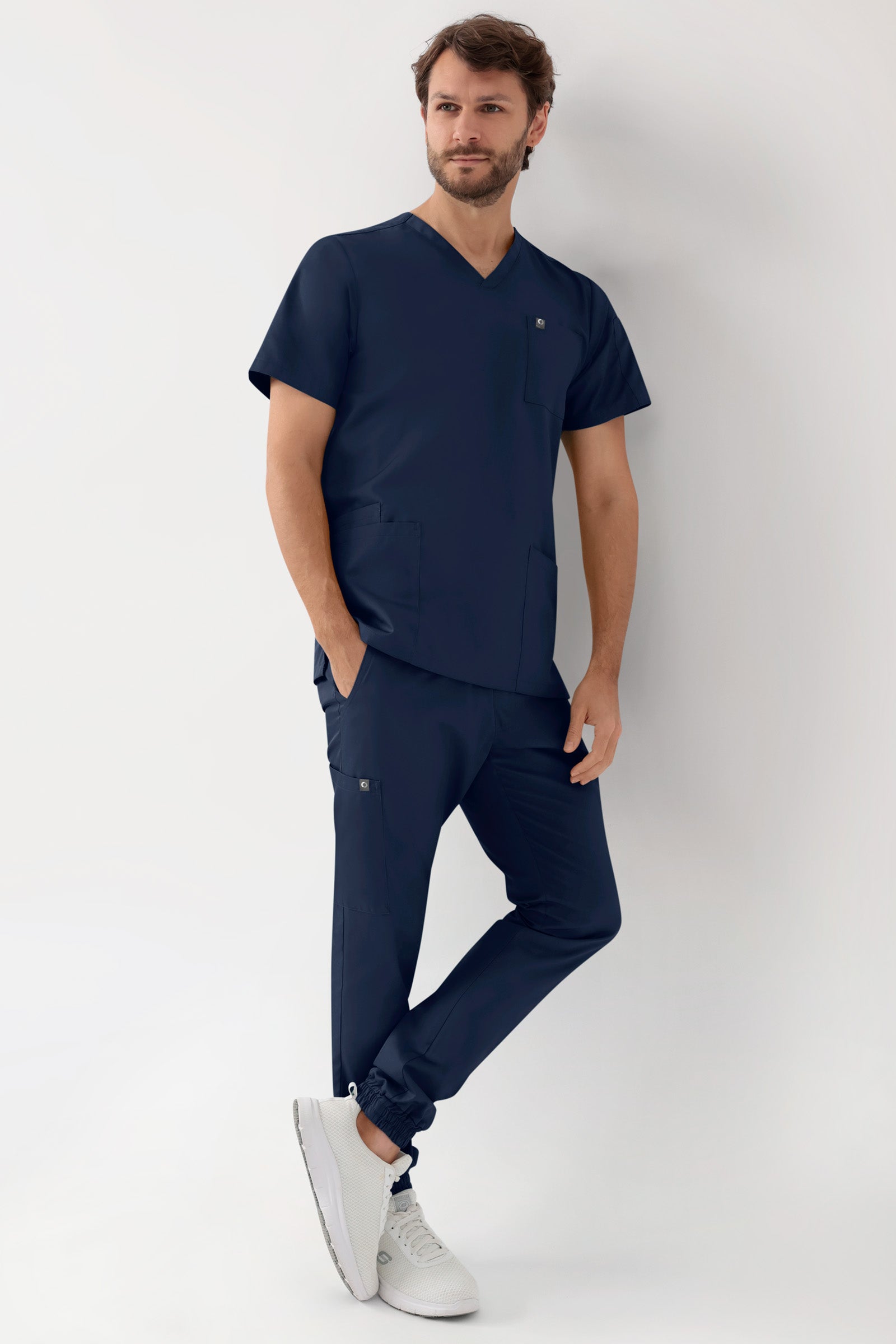 GREEN Stretch oversteektuniek heren - V-hals navy