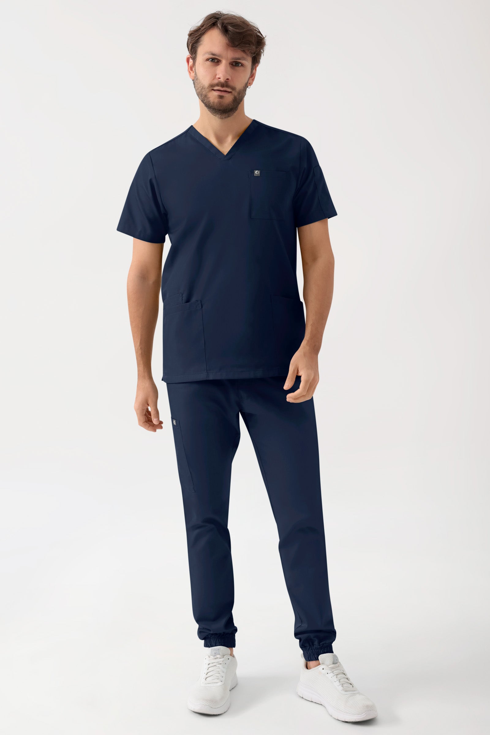 GREEN Stretch oversteektuniek heren - V-hals navy