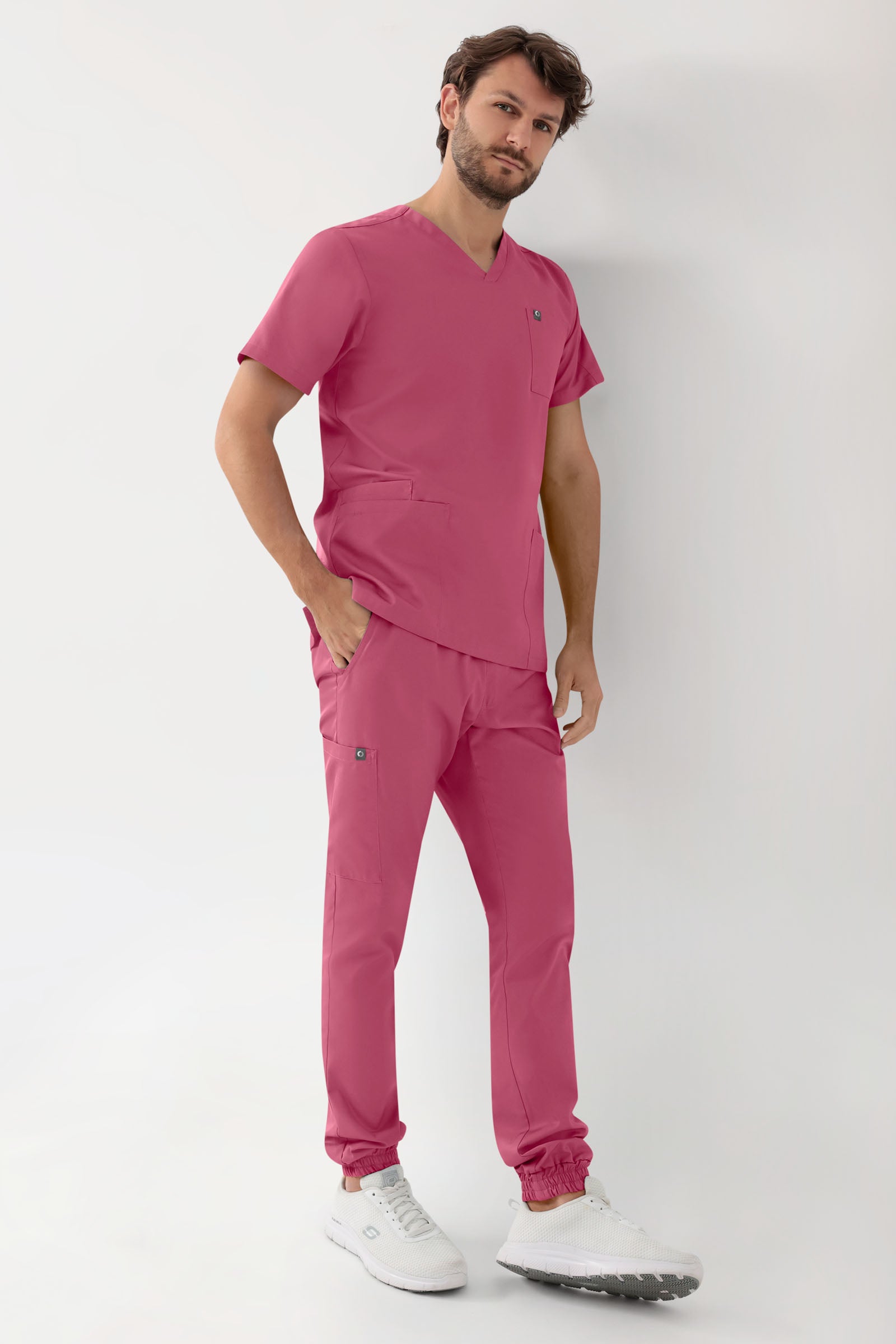 GREEN Stretch oversteektuniek heren - V-hals oud rose