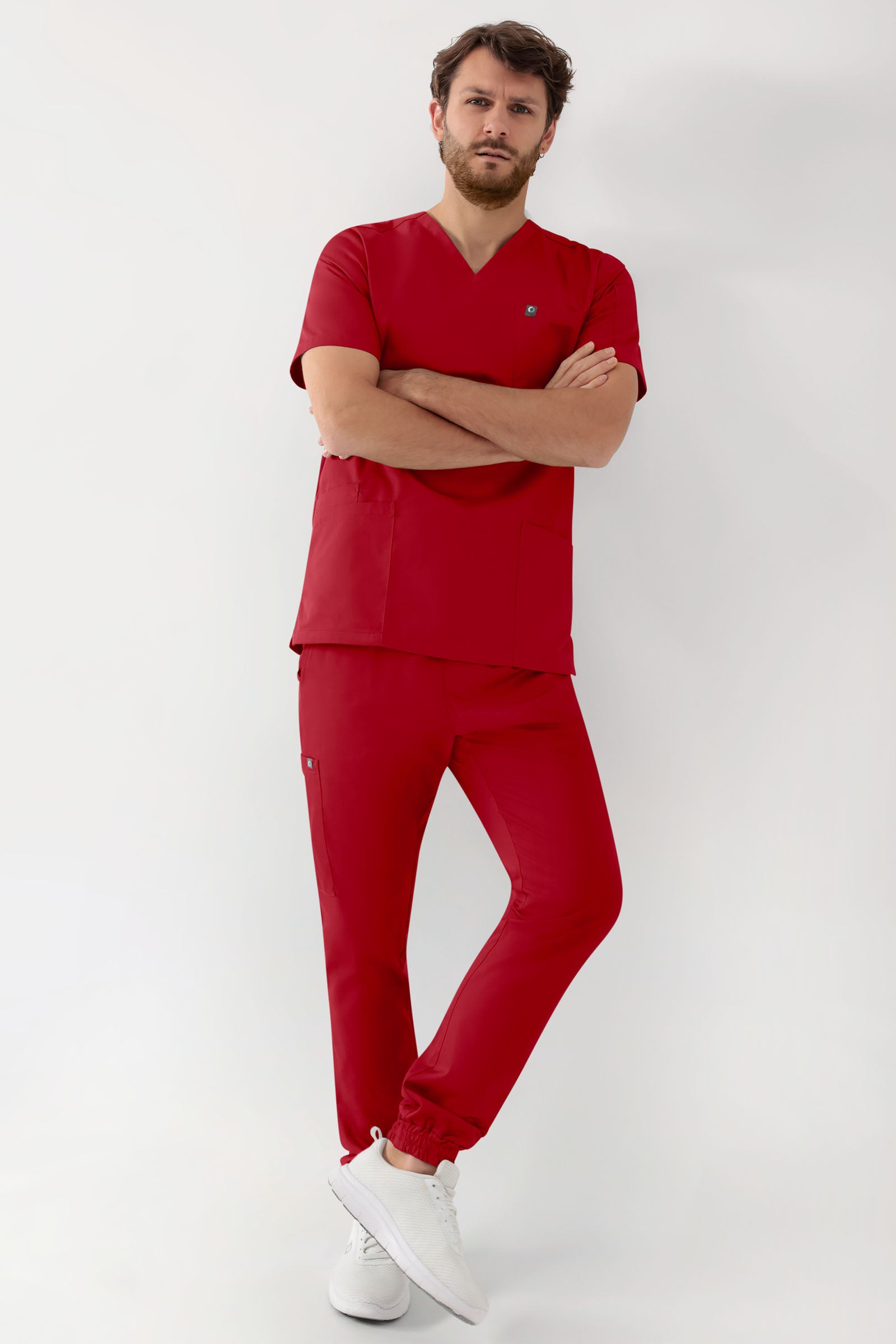 GREEN Stretch oversteektuniek heren - V-hals rood