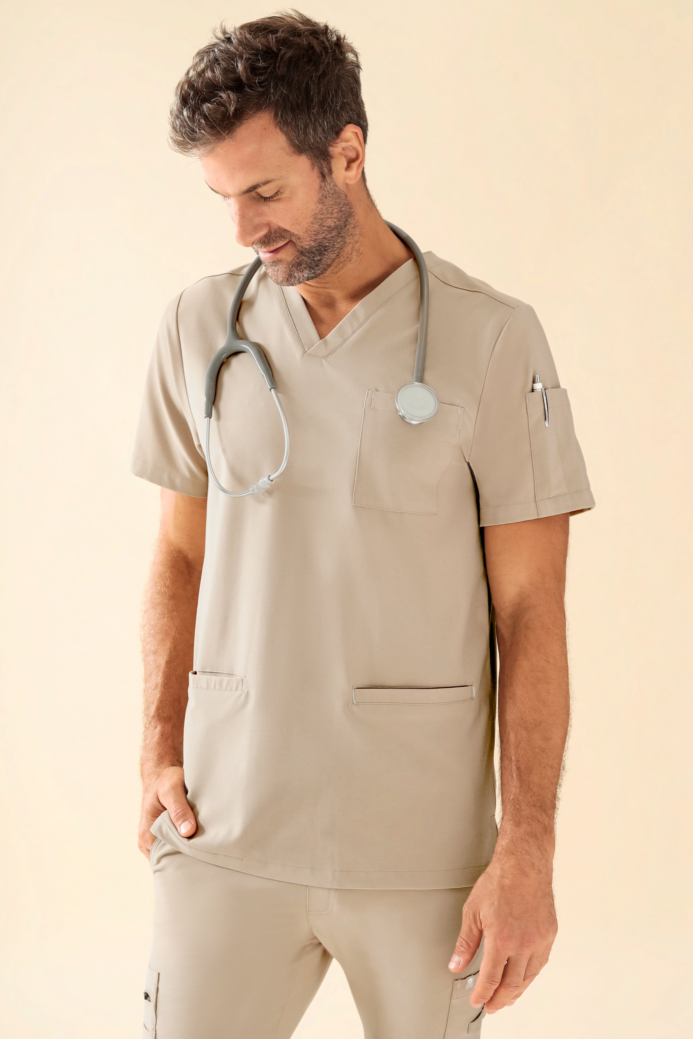 KAERE oversteektuniek heren - V-hals zand