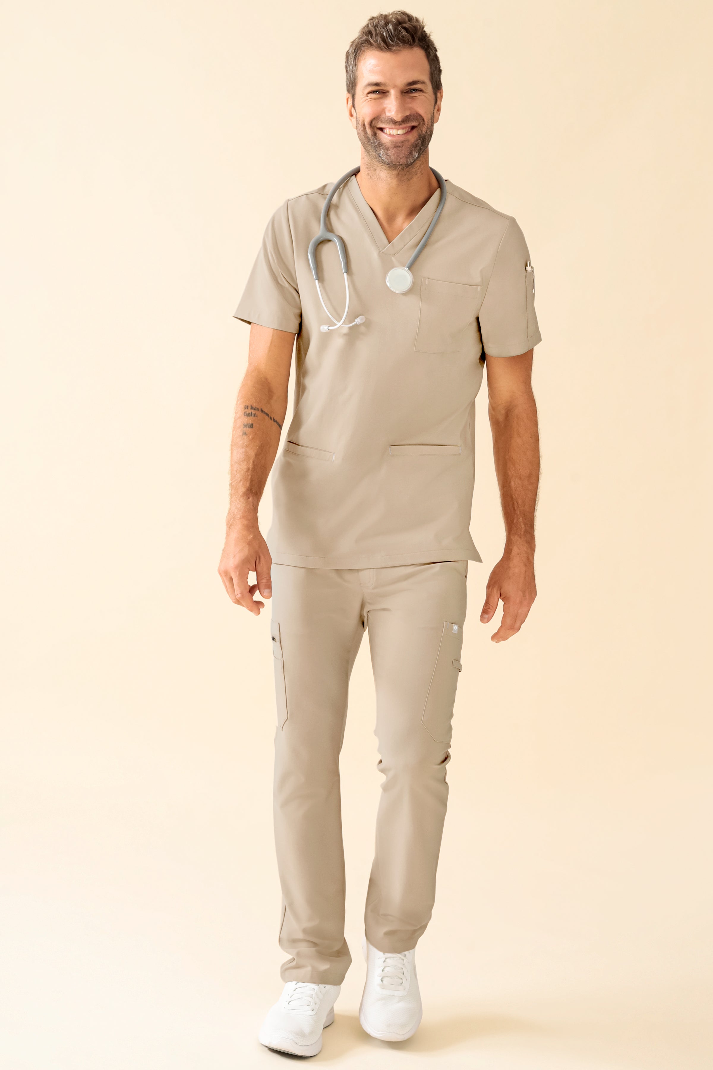 KAERE oversteektuniek heren - V-hals zand