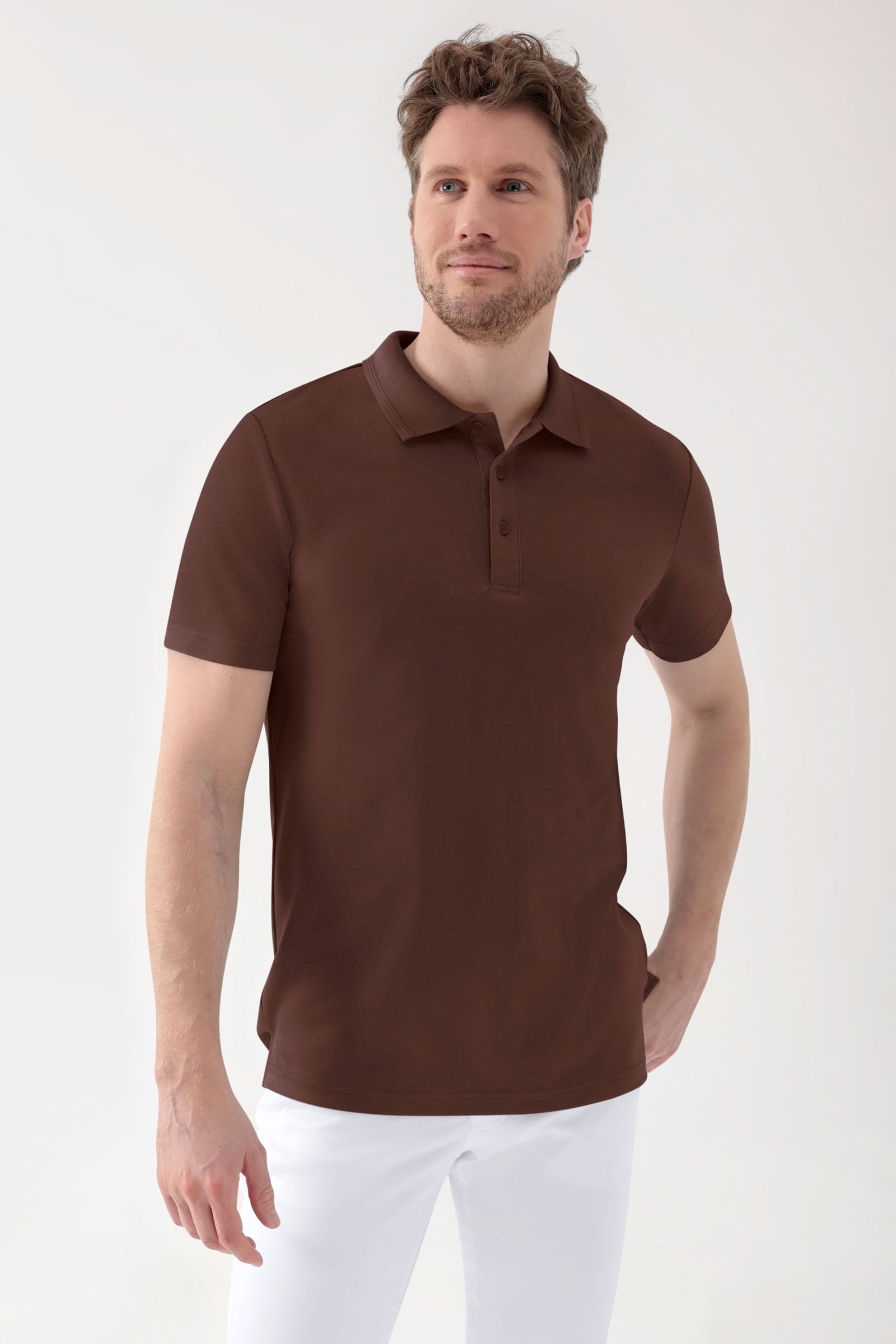 COMFY FLEX stretch shirt heren - polokraag coffee