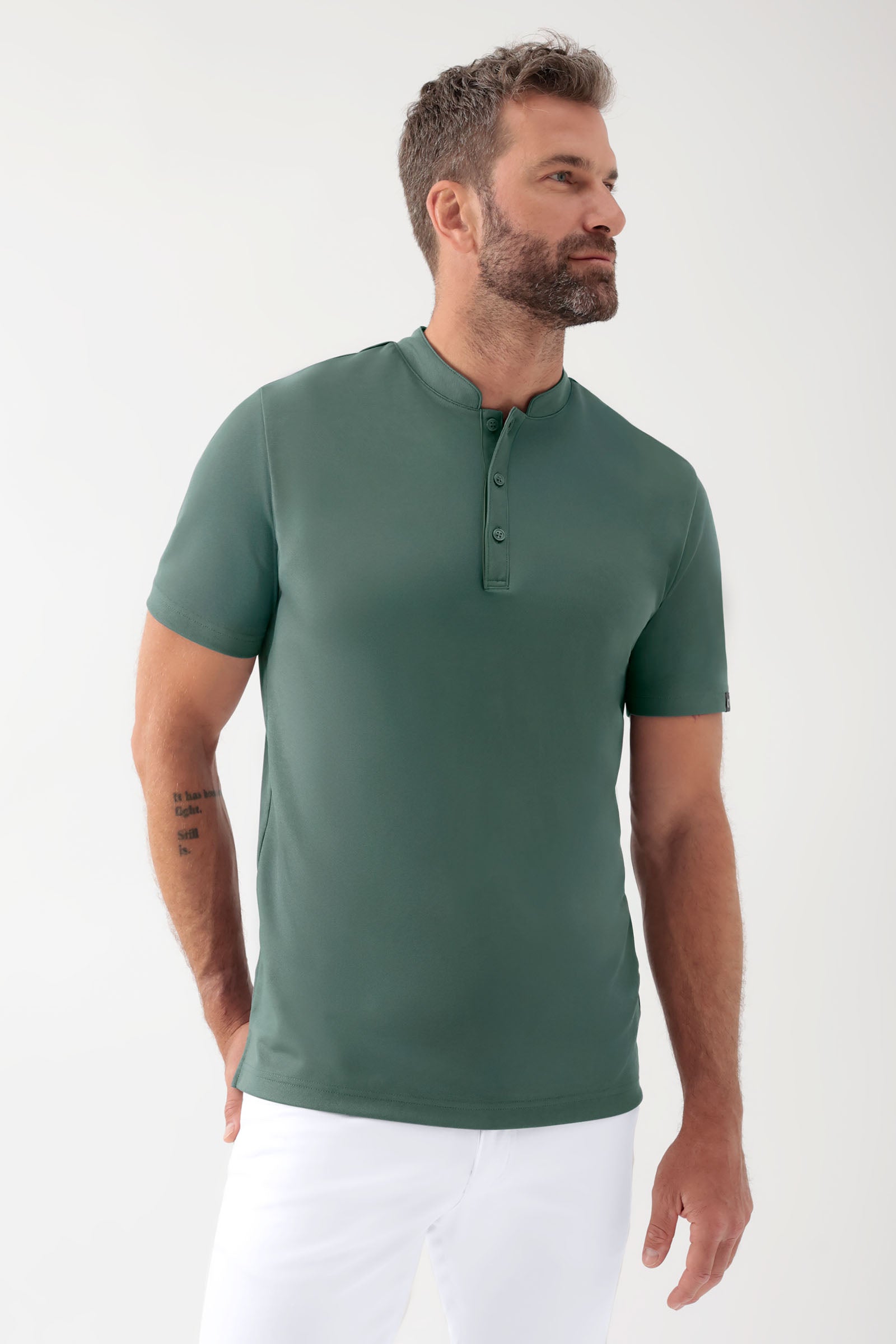 COMFY FLEX stretch shirt heren - opstaande kraag donkergroen