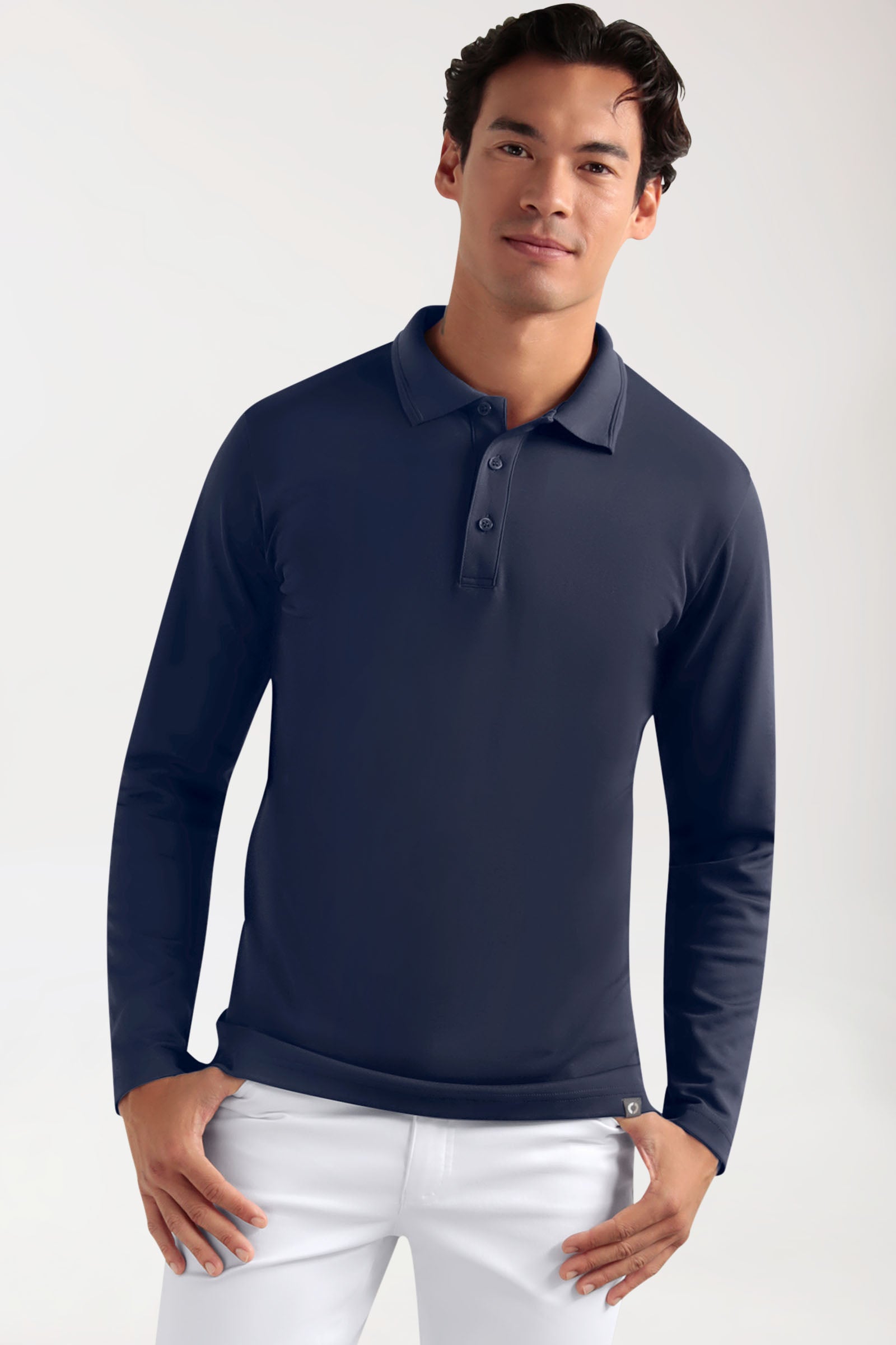 COMFY FLEX stretch longsleeve heren - polokraag navy