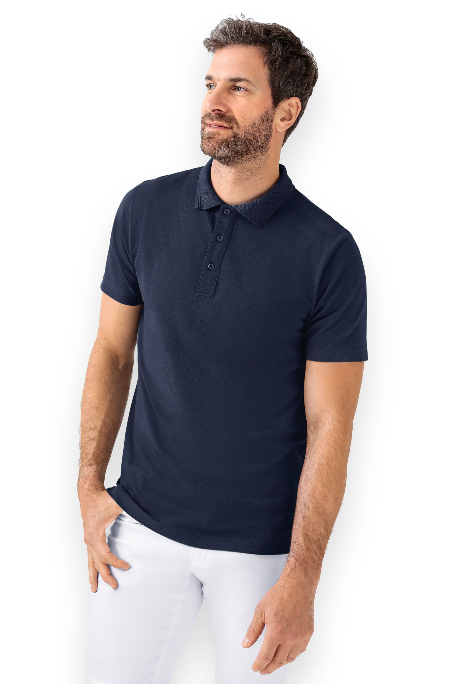 stretch shirt heren piqué - polokraag navy