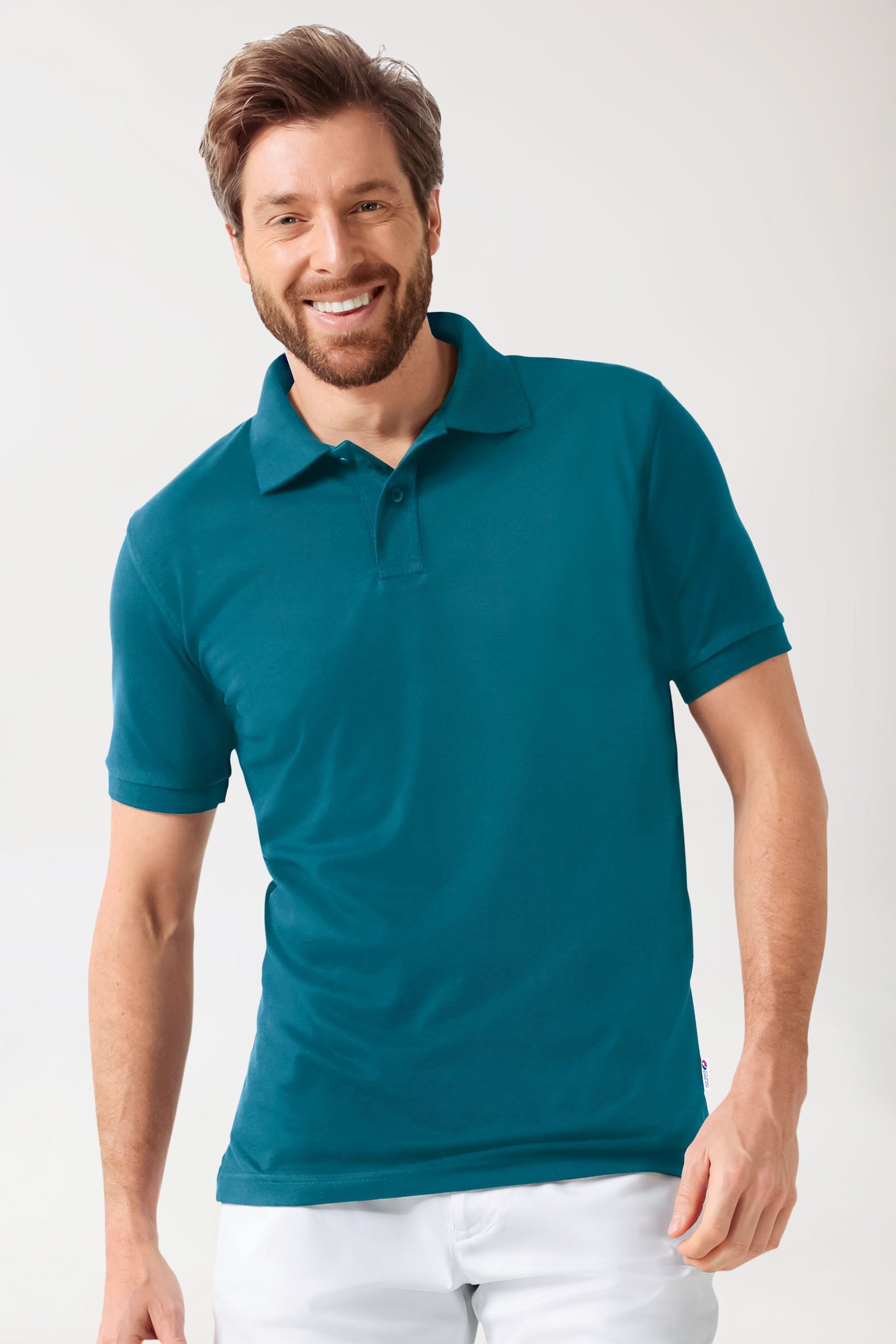 Stretch shirt heren - polokraag petrol, Voorzijde view