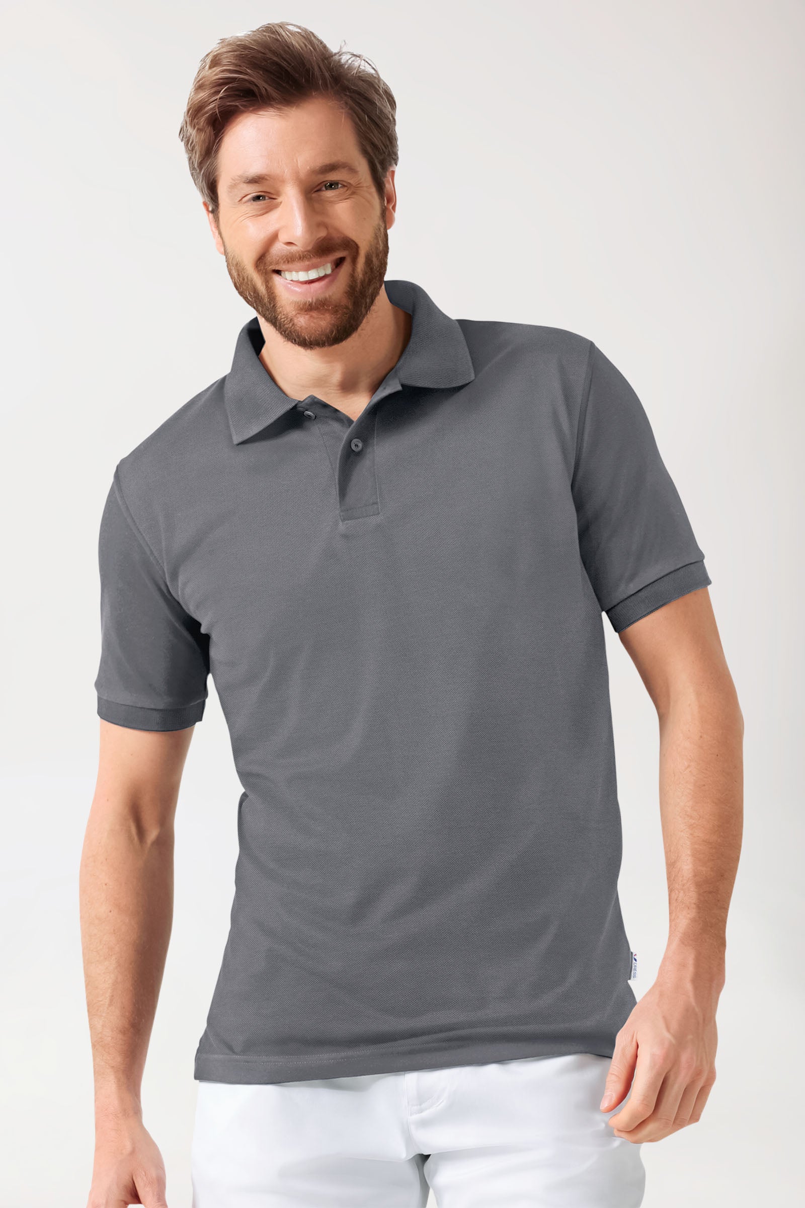 Stretch shirt heren - polokraag steengrijs, Voorzijde view