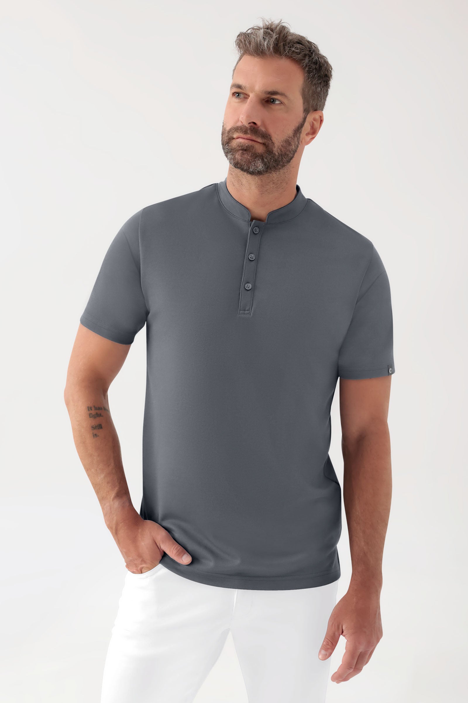 COMFY FLEX stretch shirt heren - opstaande kraag steengrijs