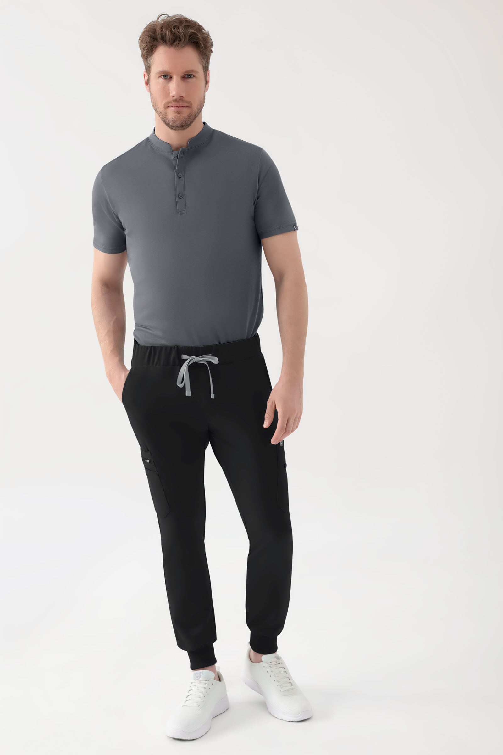 COMFY FLEX stretch shirt heren - opstaande kraag steengrijs, Voorzijde view