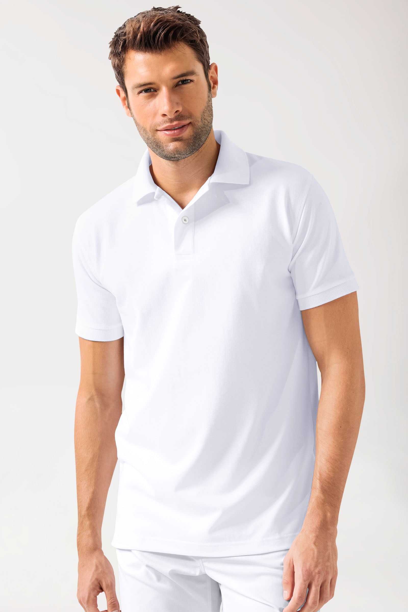 Stretch shirt heren - polokraag wit