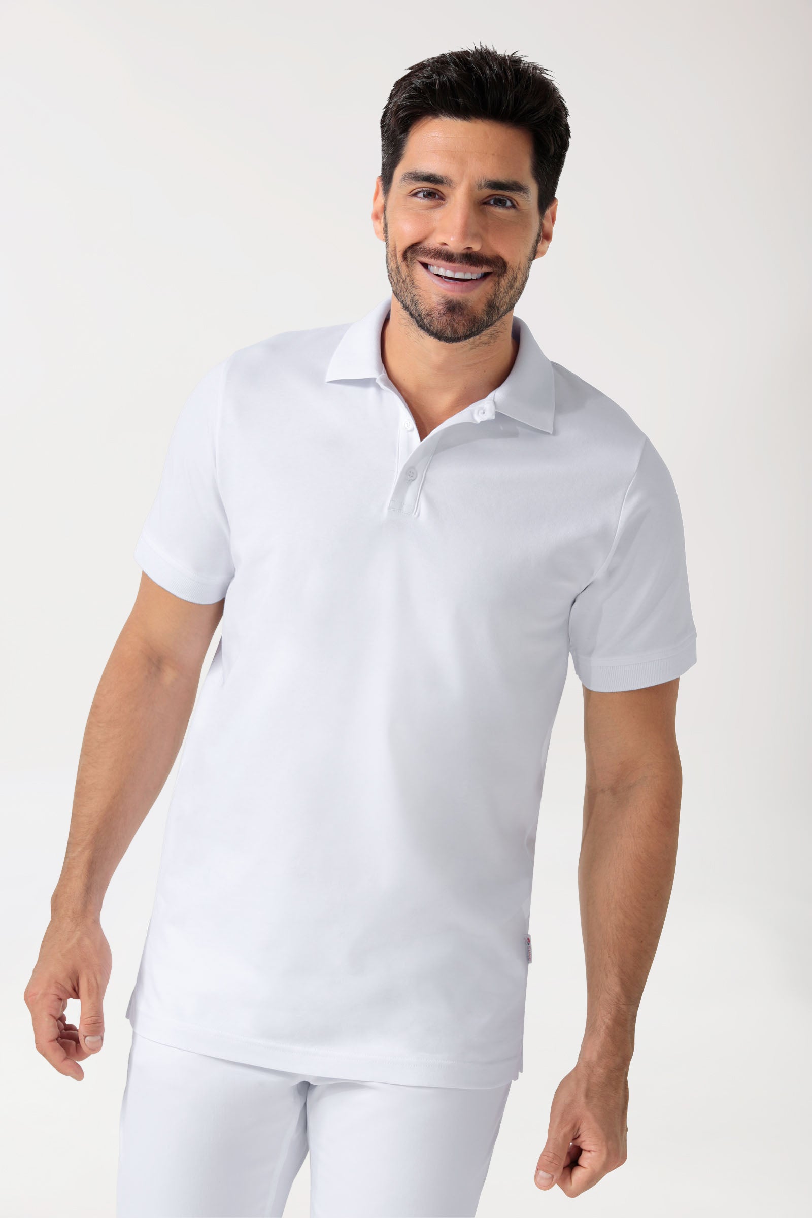 Stretch shirt heren - polokraag-knoopsluiting wit