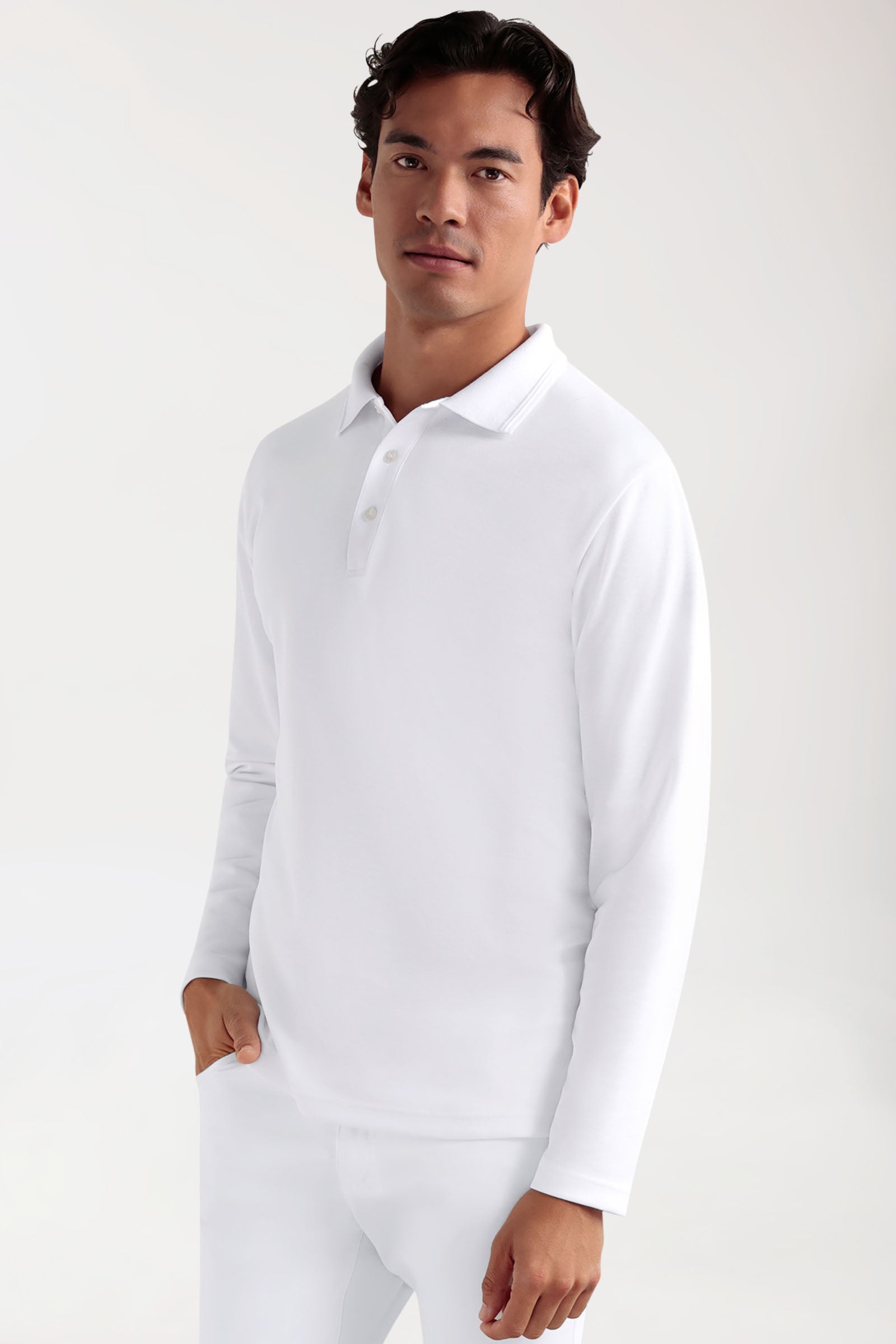 COMFY FLEX stretch longsleeve heren - polokraag wit