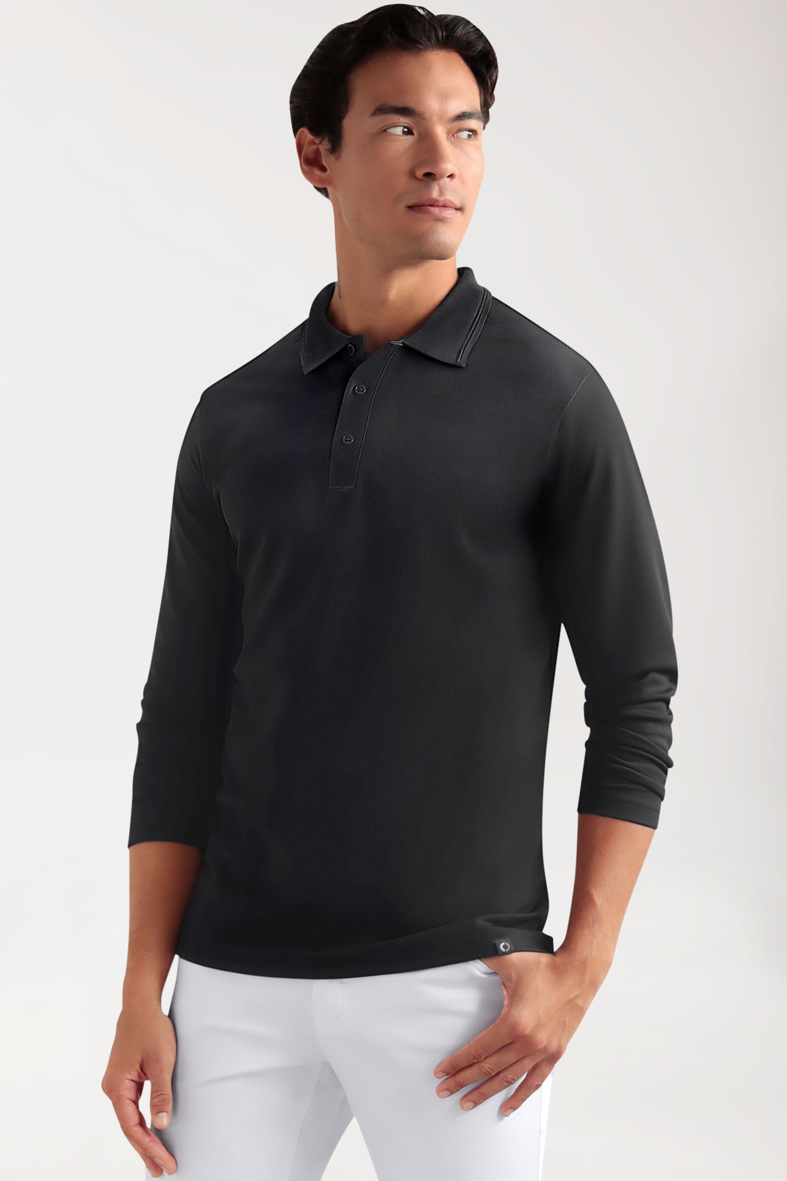 COMFY FLEX stretch longsleeve heren - polokraag zwart