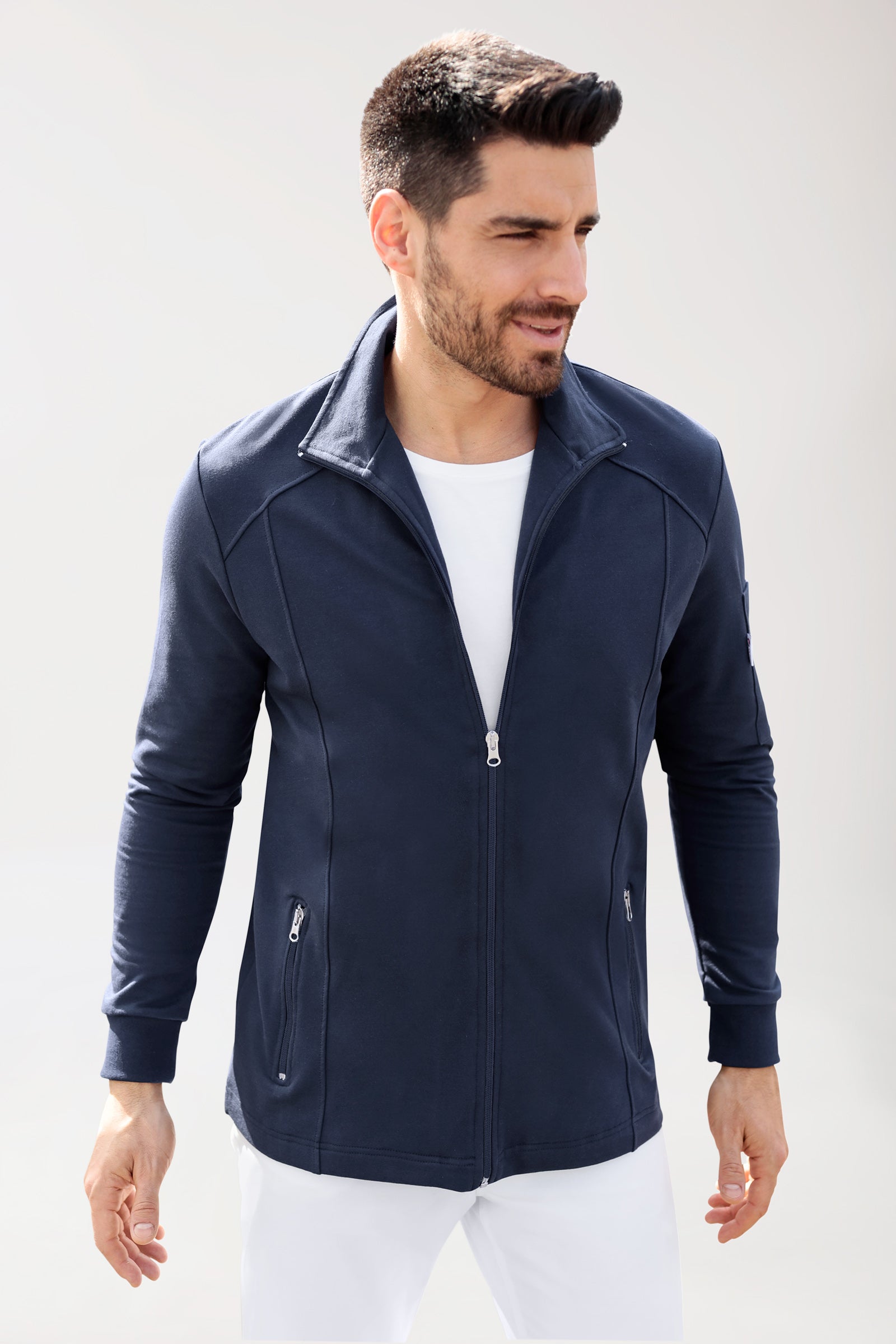 Sweatjack heren - opstaande kraag navy