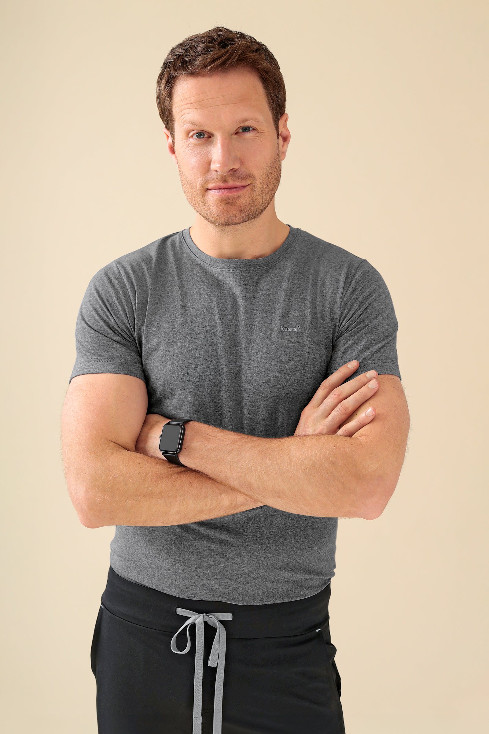 KAERE shirt heren - korte mouw donkergrijs melange