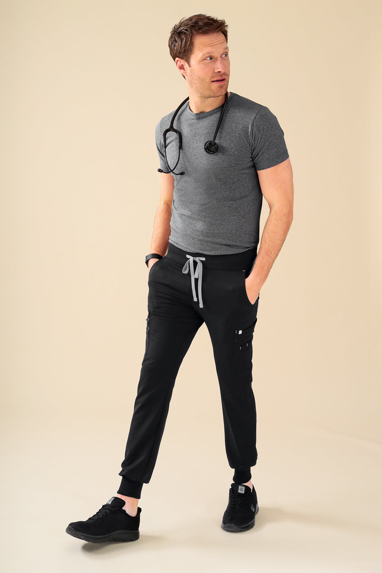 KAERE shirt heren - korte mouw donkergrijs melange