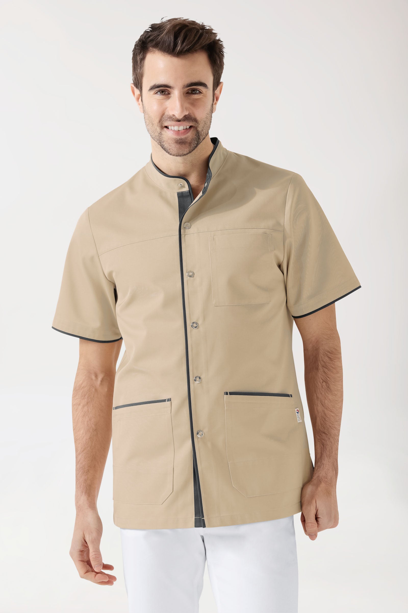 Beauty tuniek heren - met knoopsluiting bisquit/antraciet, Voorzijde view