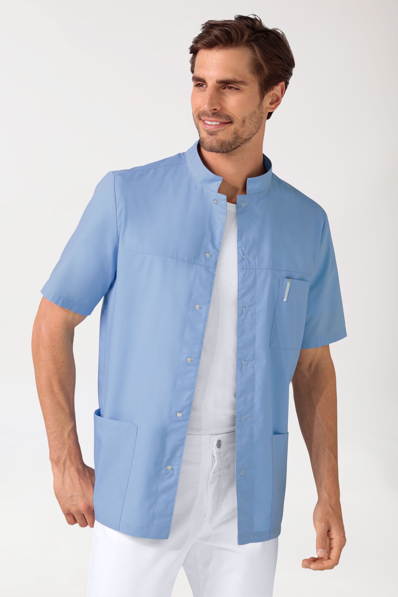 Stretch heren tuniek - met knoopsluiting hemelsblauw, Voorzijde view
