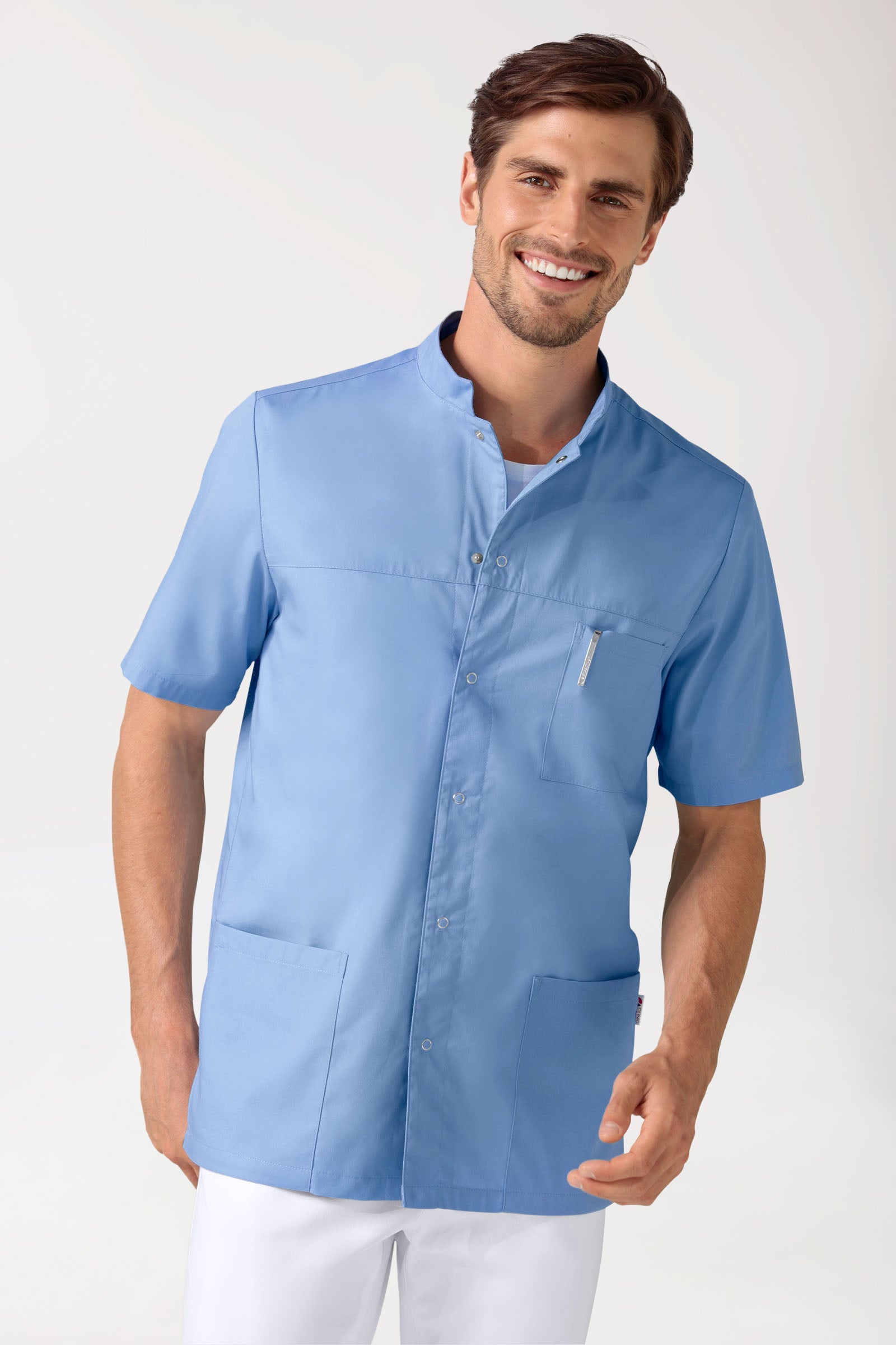 Stretch heren tuniek - met knoopsluiting hemelsblauw, Voorzijde view
