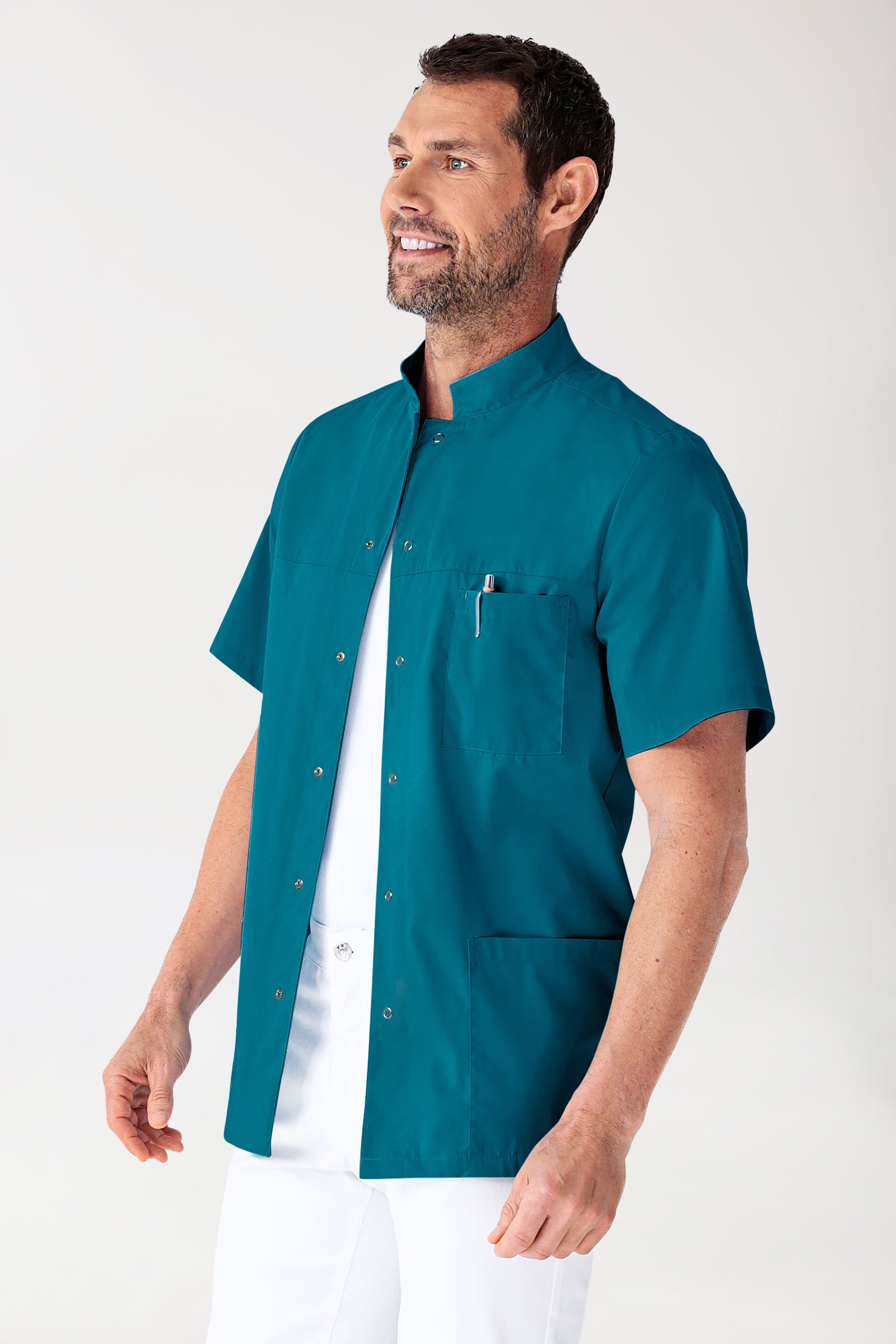 Stretch heren tuniek - met knoopsluiting petrol