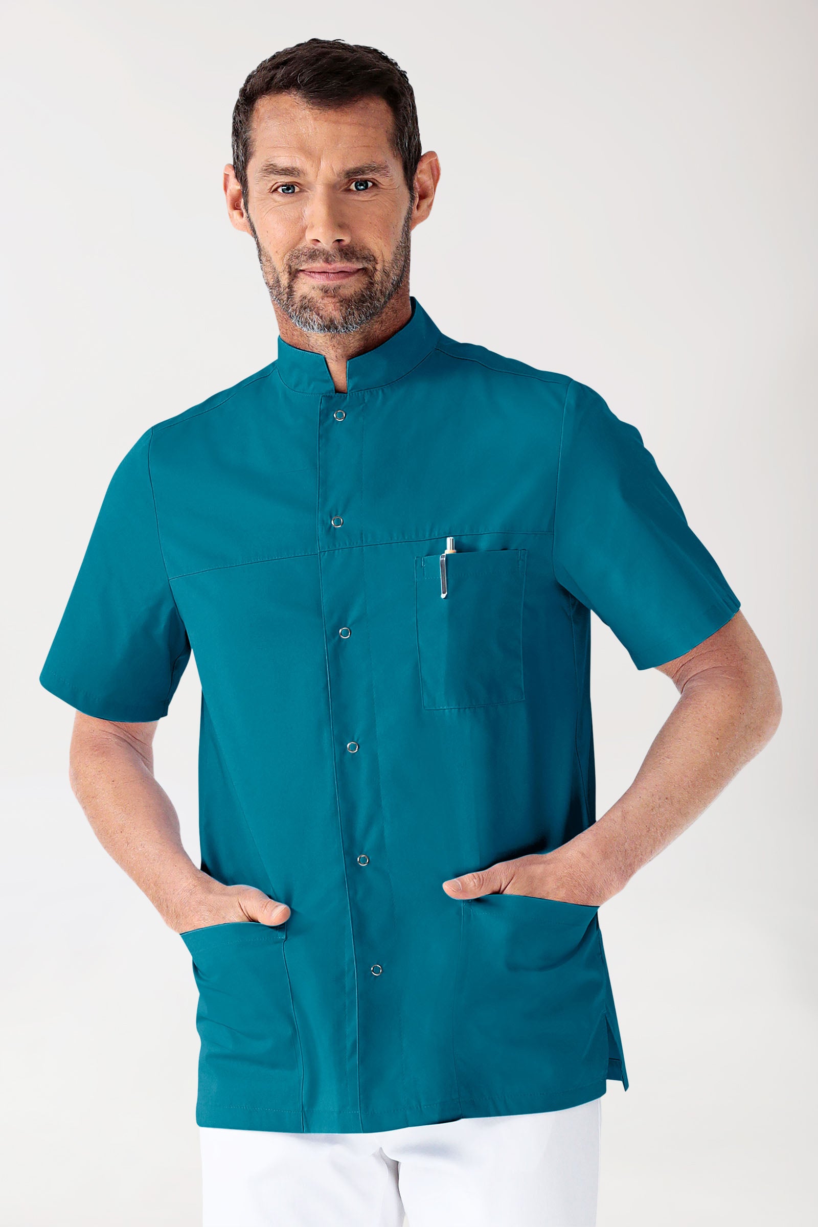 Stretch heren tuniek - met knoopsluiting petrol