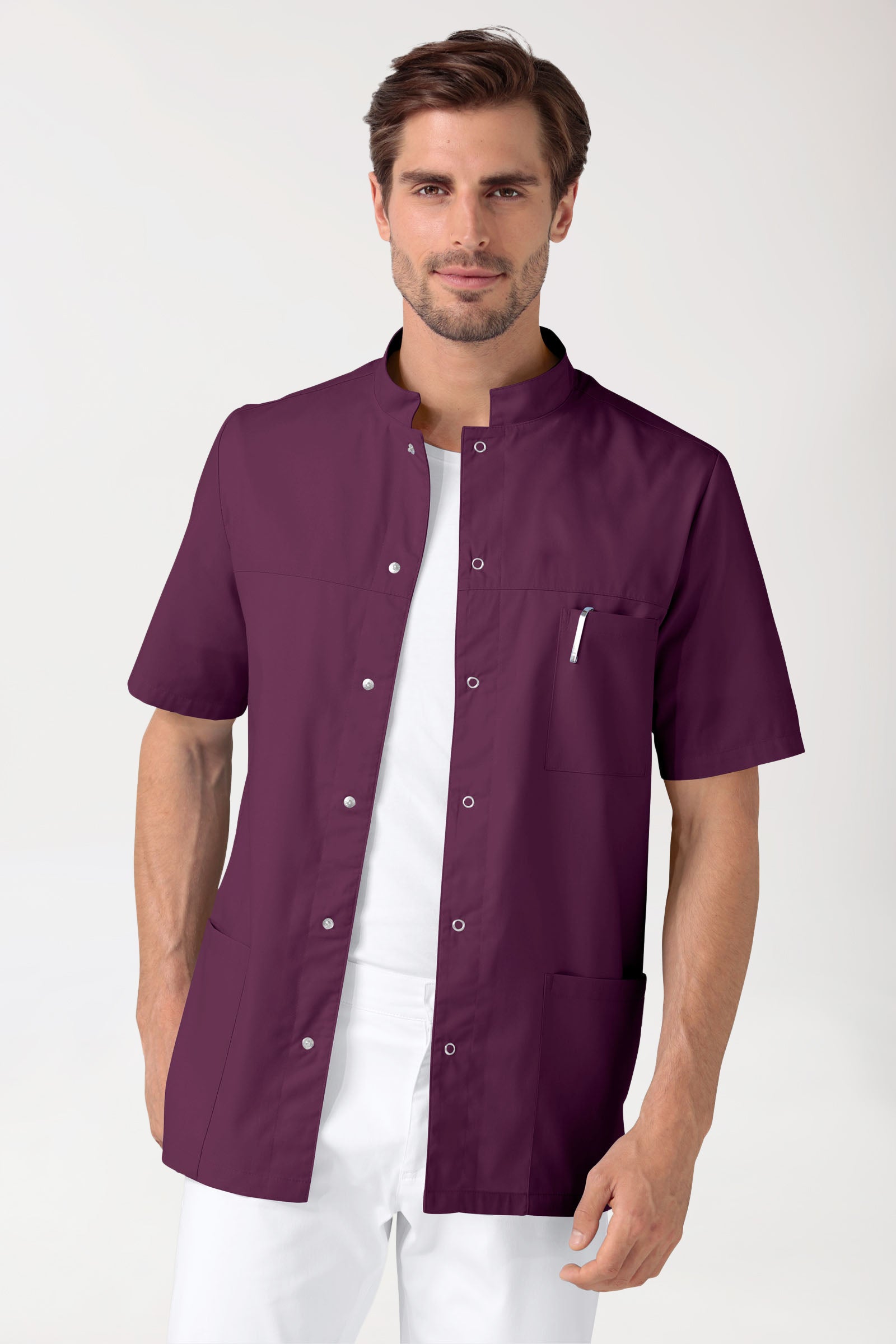 Stretch heren tuniek - met knoopsluiting pruimen