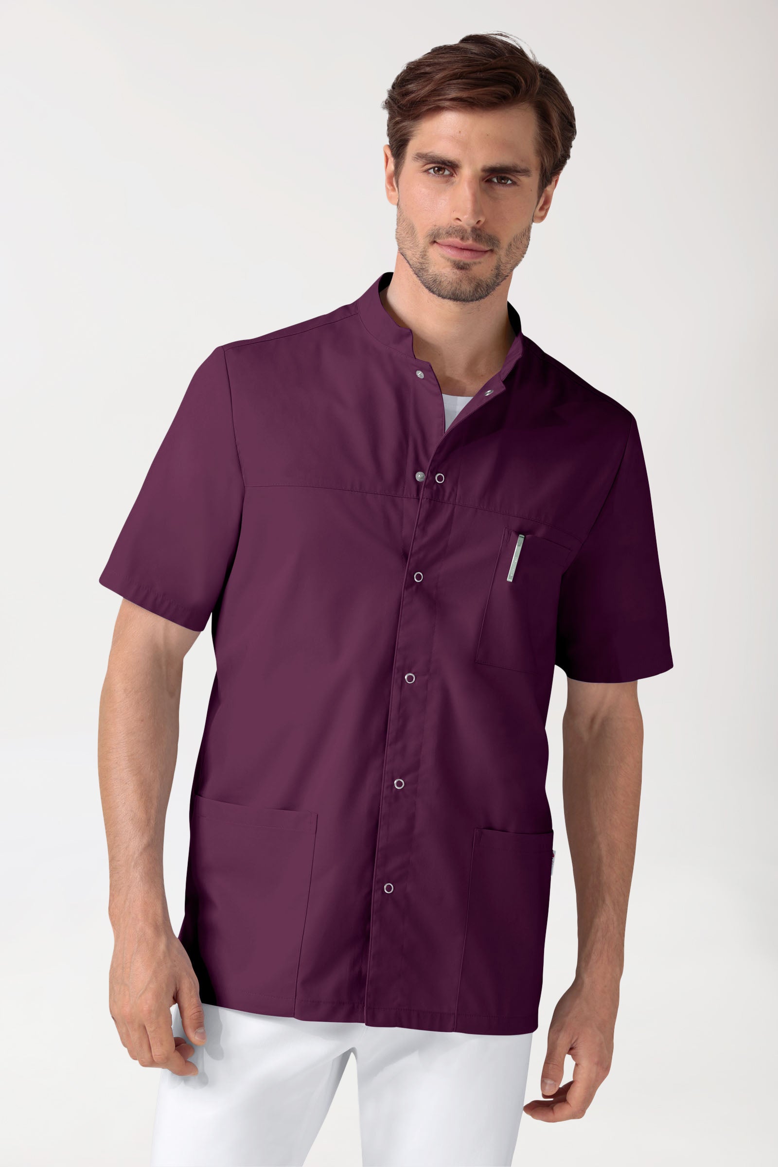 Stretch heren tuniek - met knoopsluiting pruimen