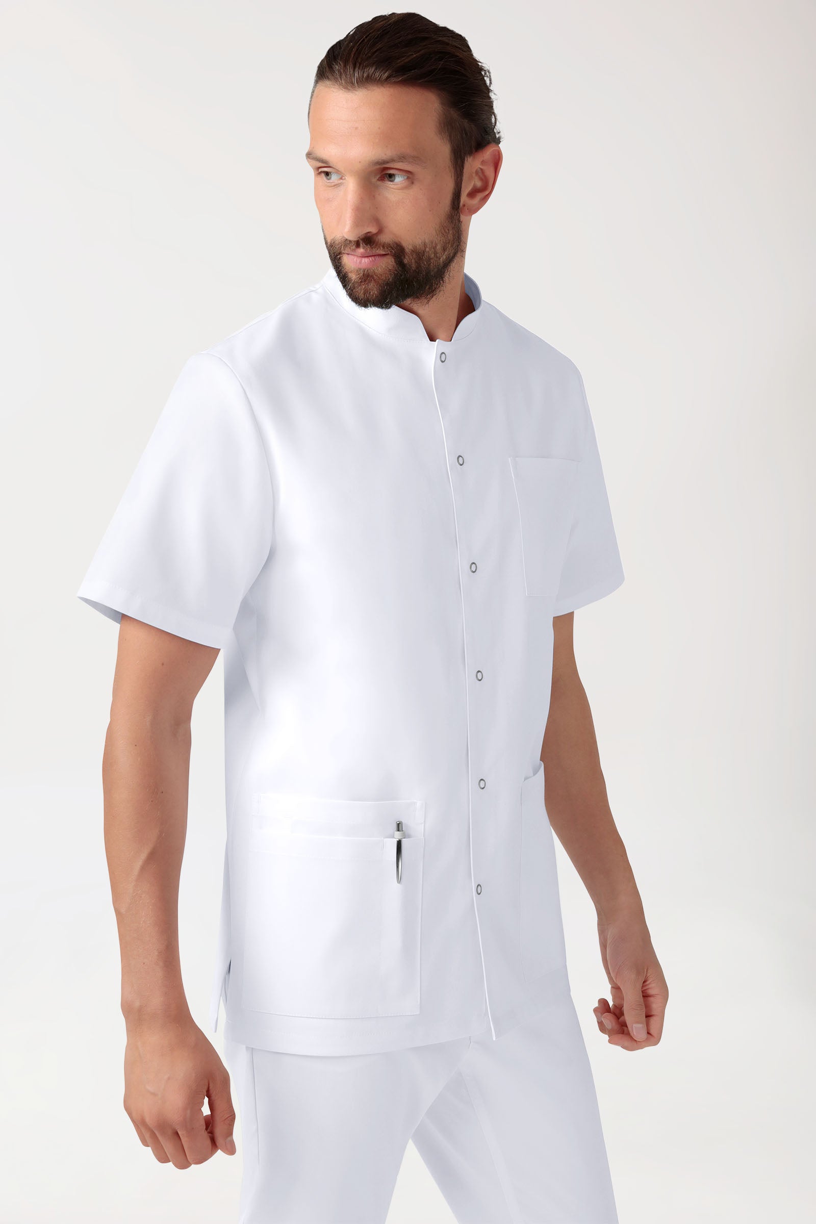 CLINIC STRETCH tuniek heren - doorknoopsluiting wit