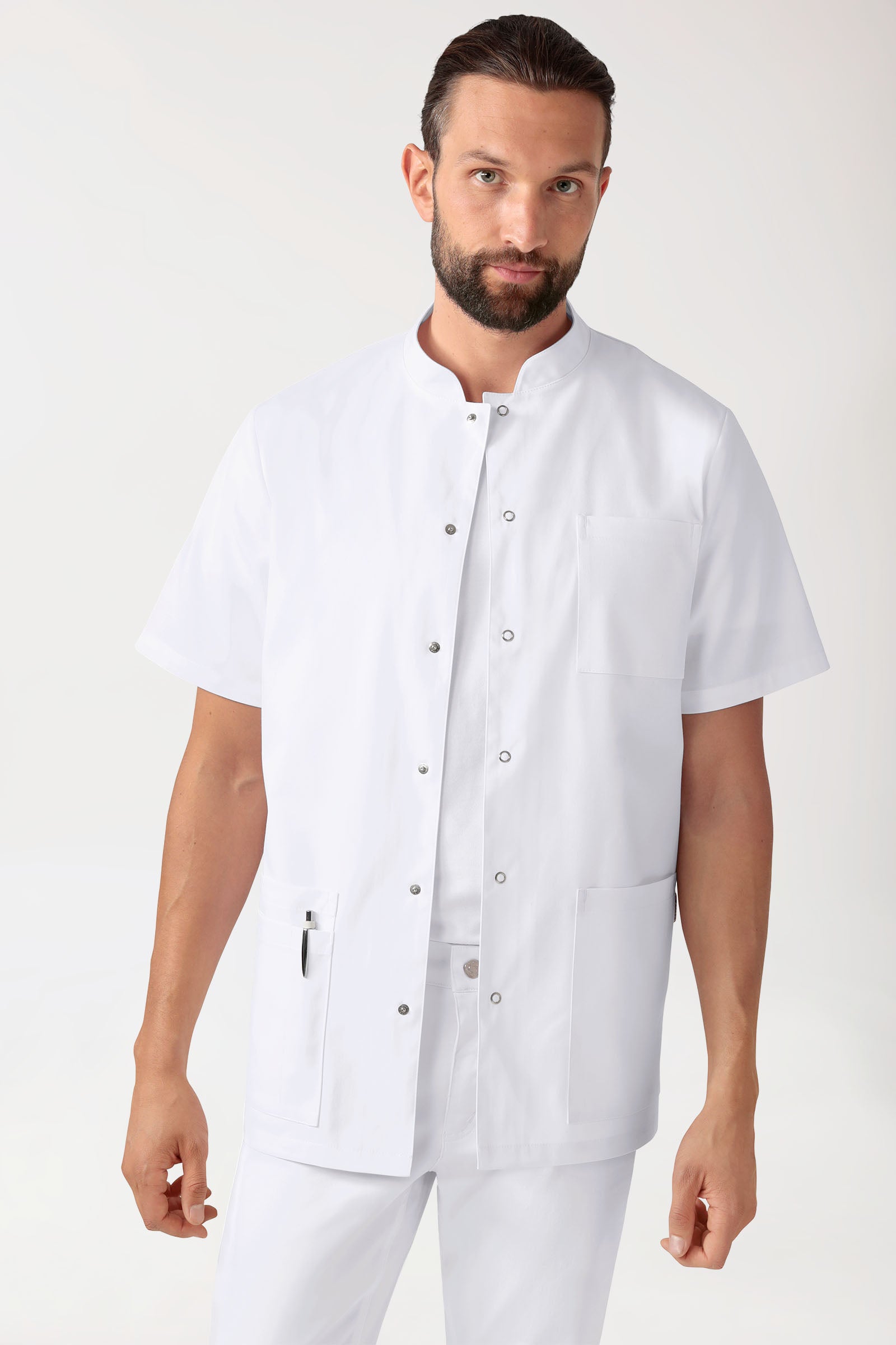 CLINIC STRETCH tuniek heren - doorknoopsluiting wit