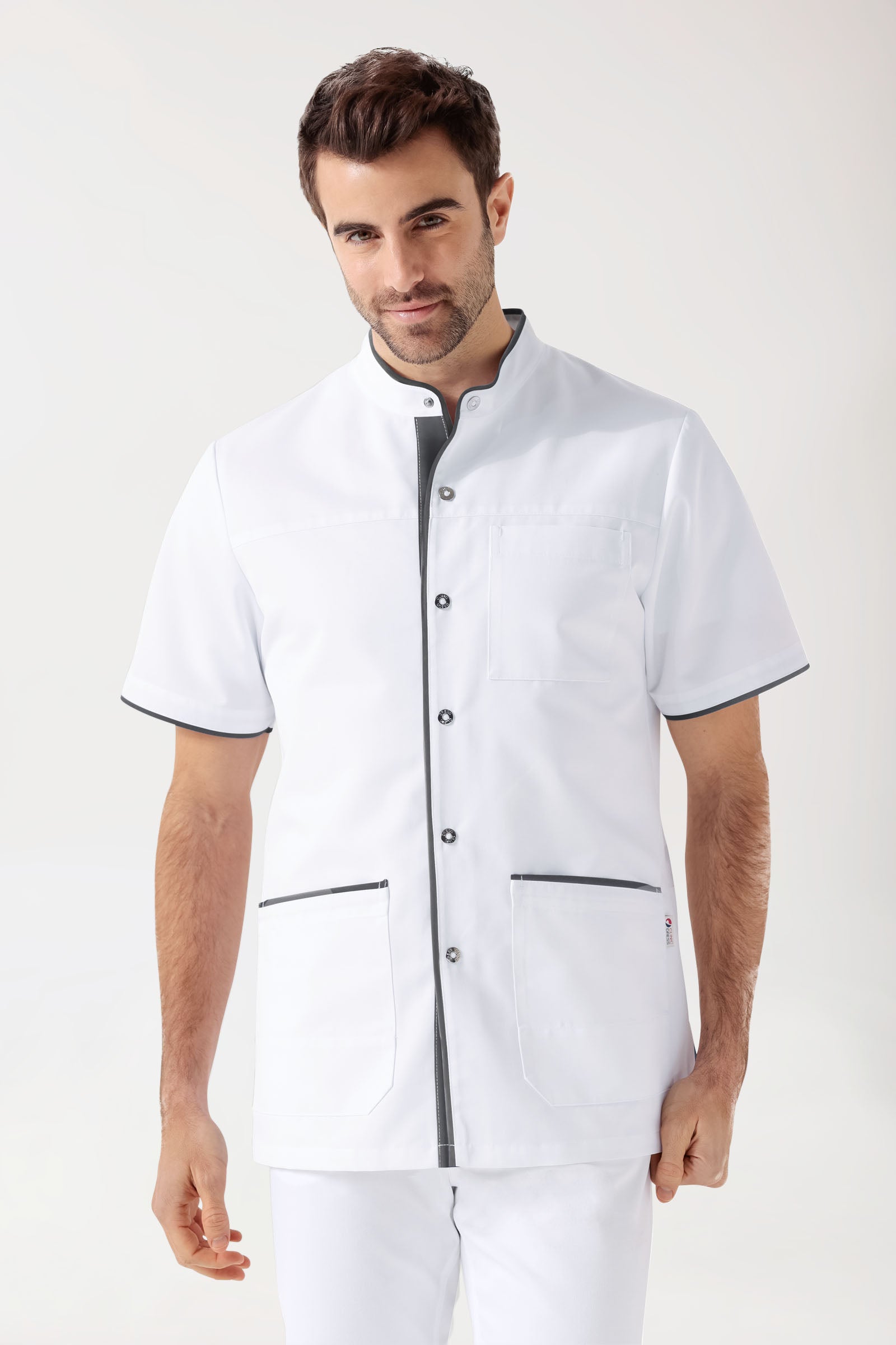 Beauty tuniek heren - met knoopsluiting wit/antraciet, Voorzijde view