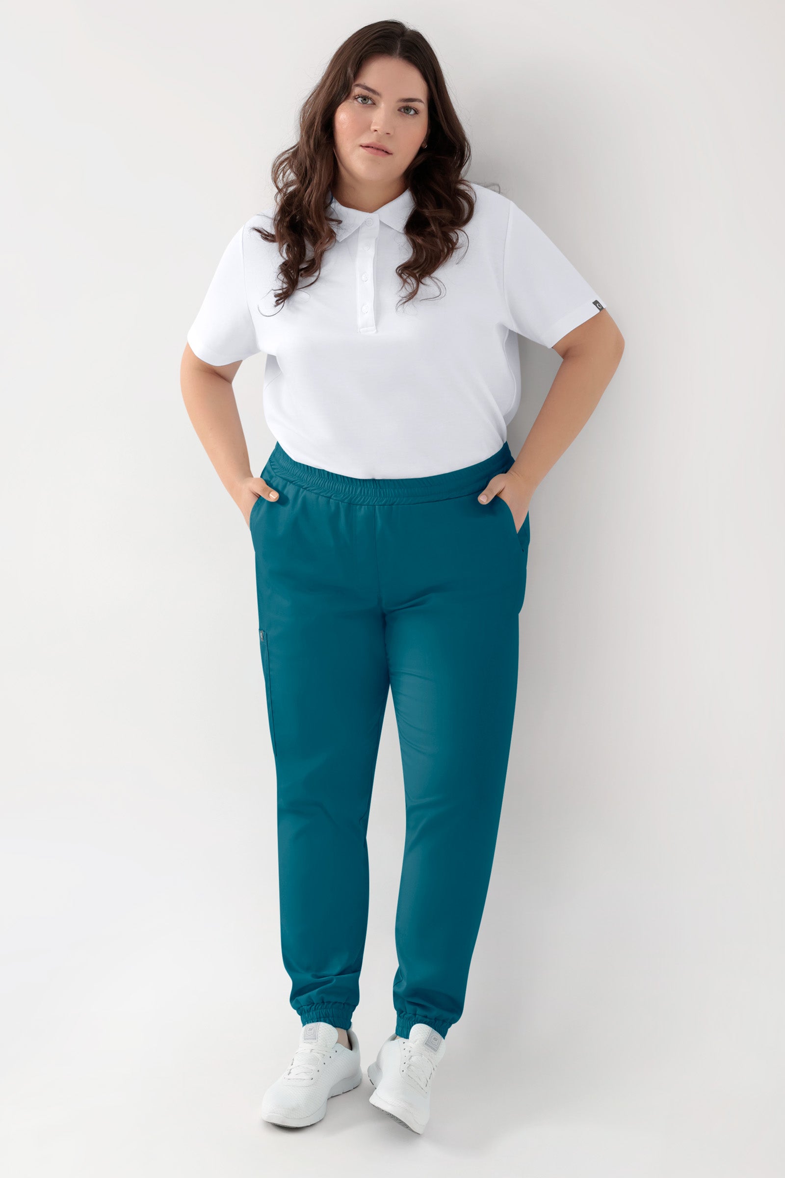GREEN Stretch broek dames - joggingbroek style petrol, Voorzijde view