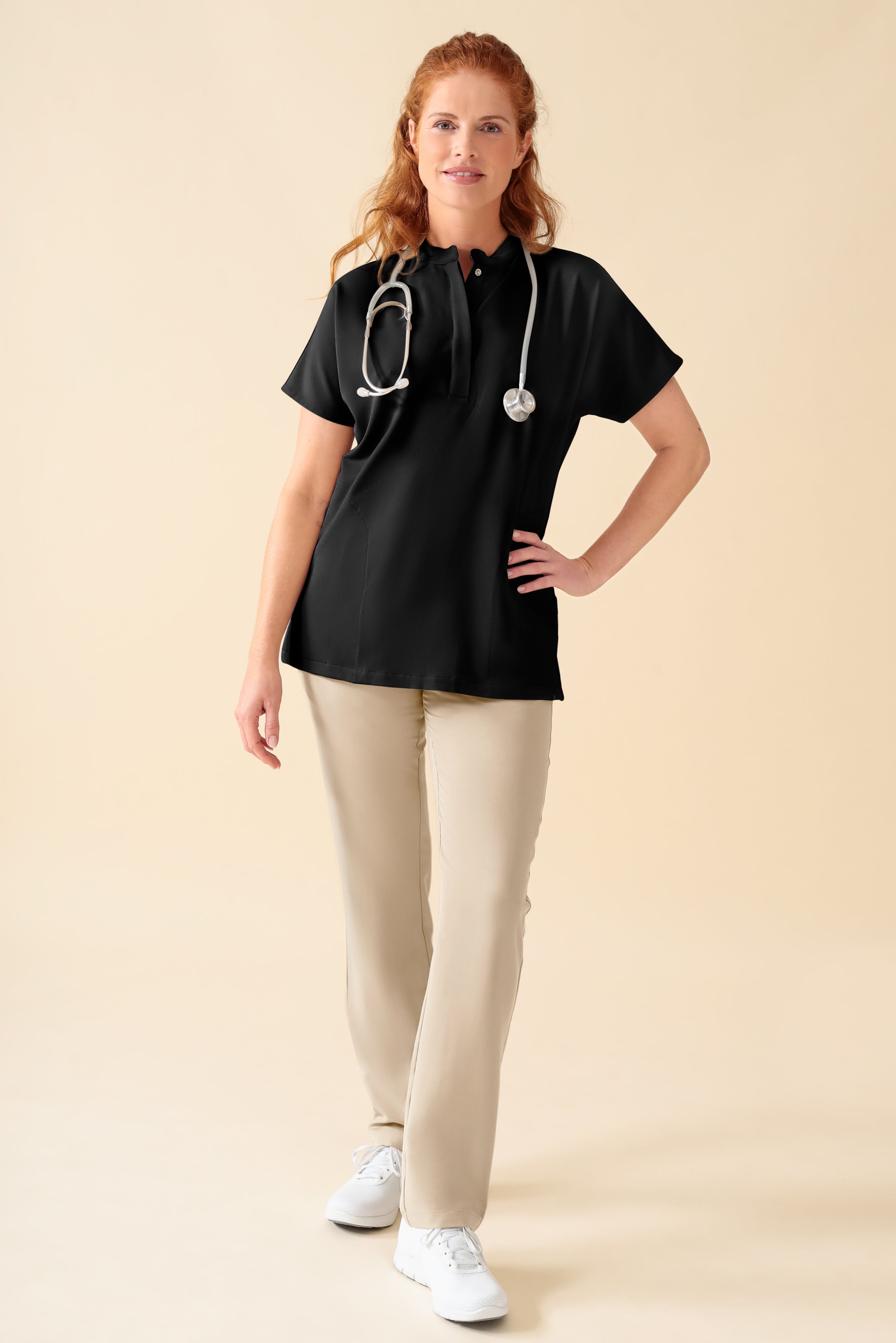 KAERE broek dames - zonder beenzak zand, Voorzijde view Het model is 175 cm lang en draagt maat S