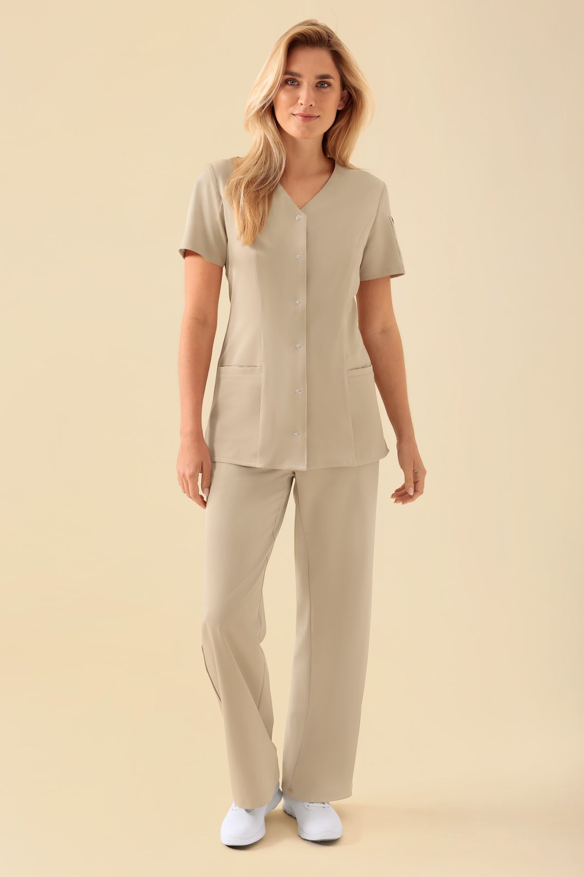 KAERE tuniek dames - drukknoopsluiting zand