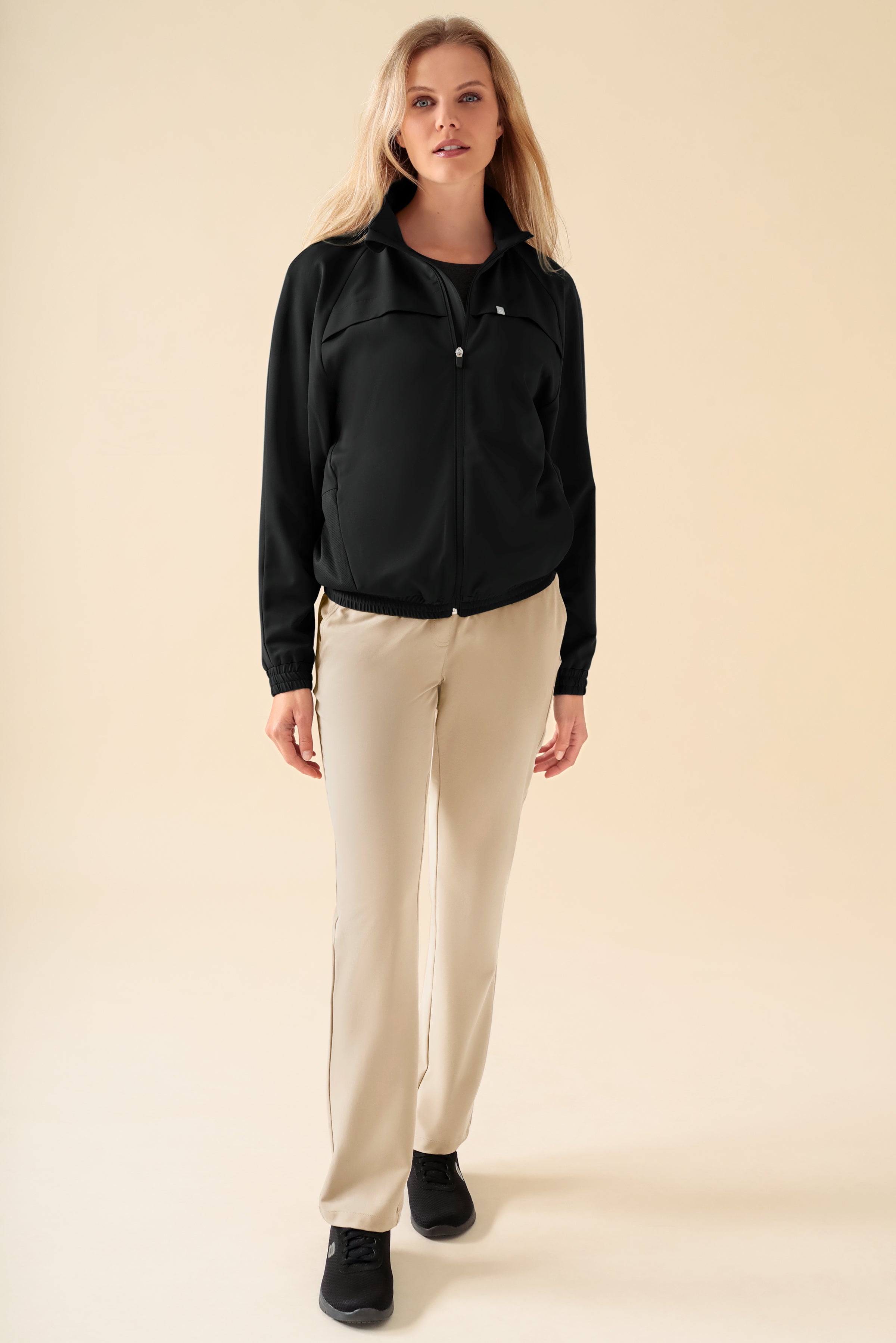 KAERE broek dames - zonder beenzak zand, Voorzijde view Het model is 178 cm lang en draagt maat S