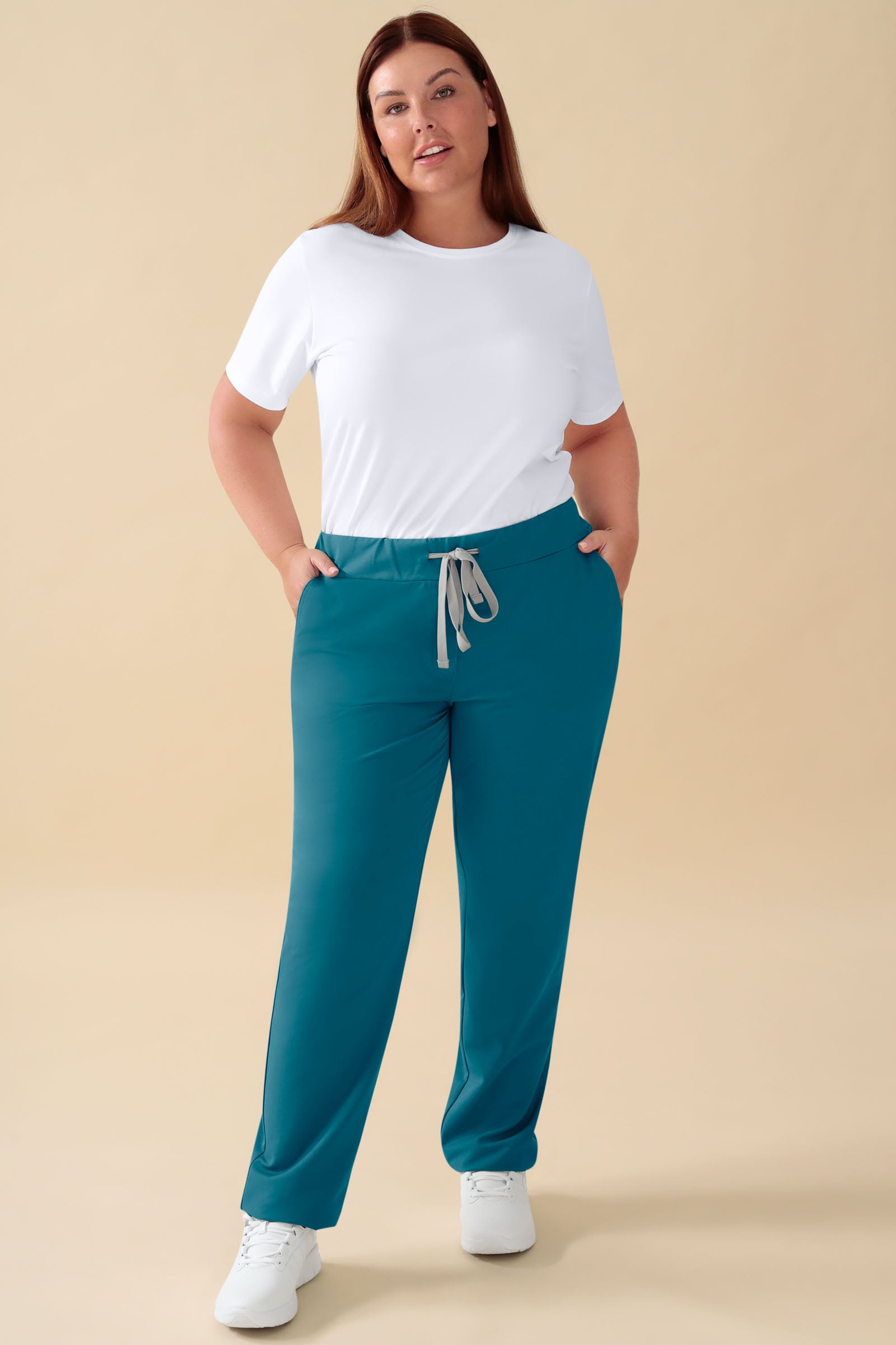 KAERE broek dames - zonder beenzak petrol, Voorzijde view Het model is 173 cm lang en draagt maat XL