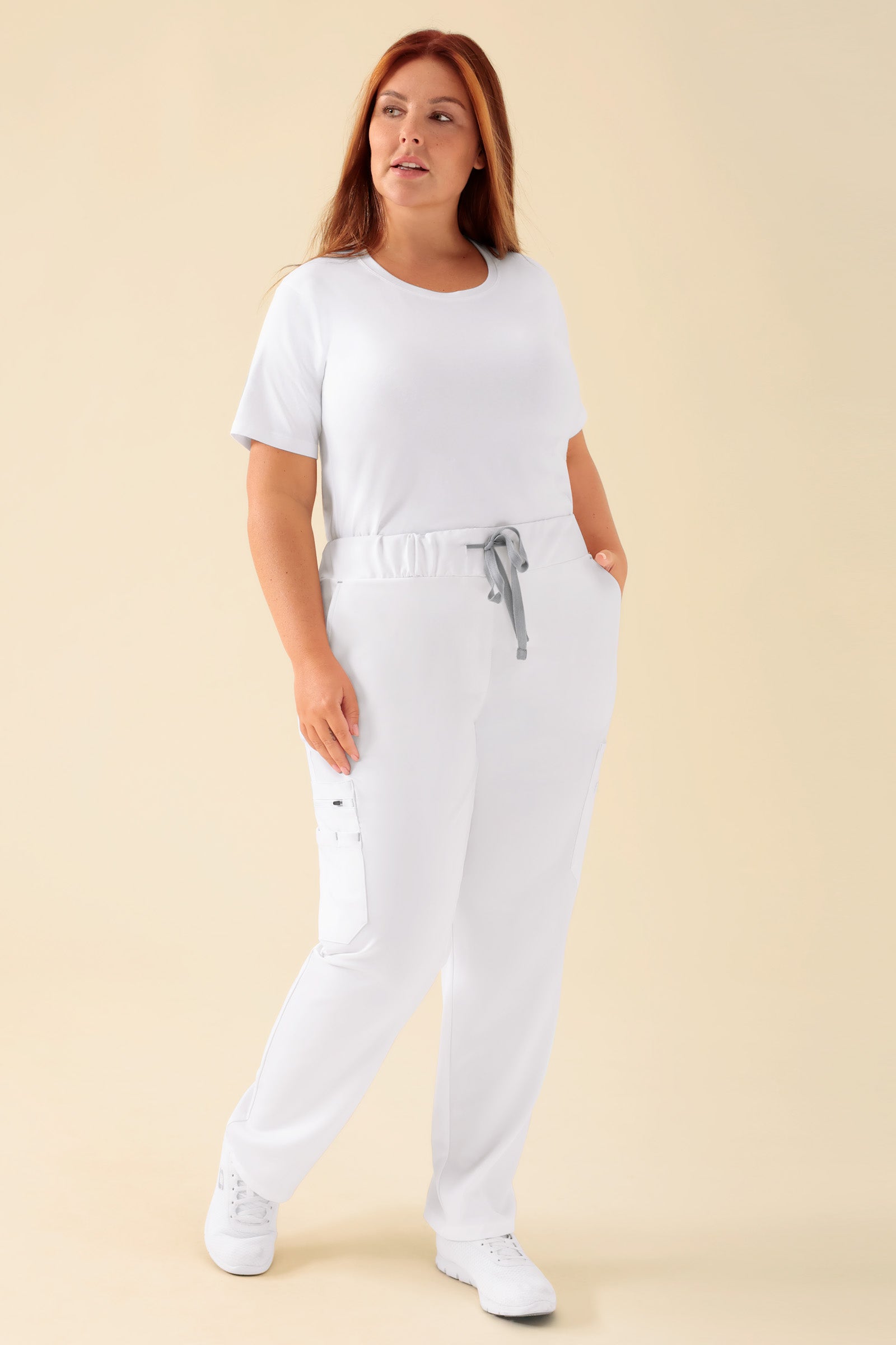 KAERE broek dames - met beenzak wit, Voorzijde view Het model is 173 cm lang en draagt maat XL