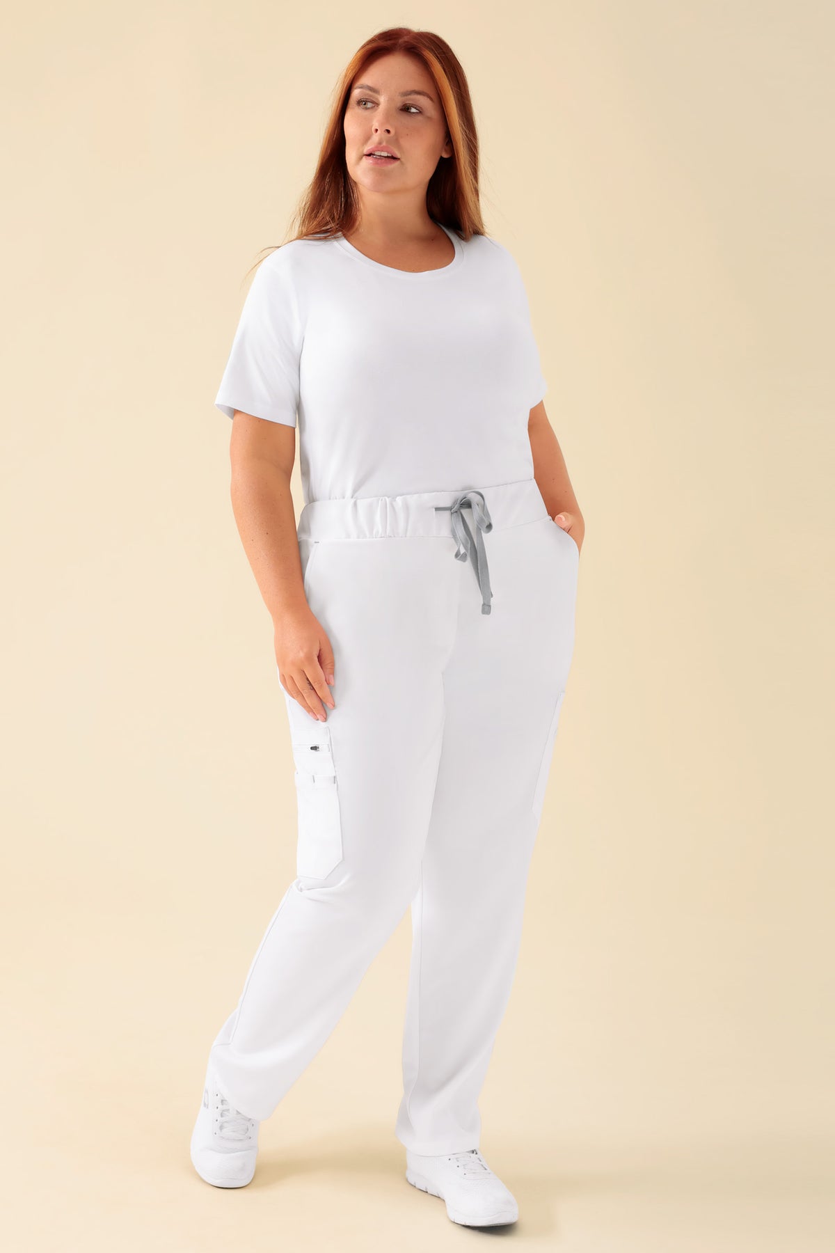 KAERE broek dames - met beenzak wit, Voorzijde view Het model is 173 cm lang en draagt maat XL
