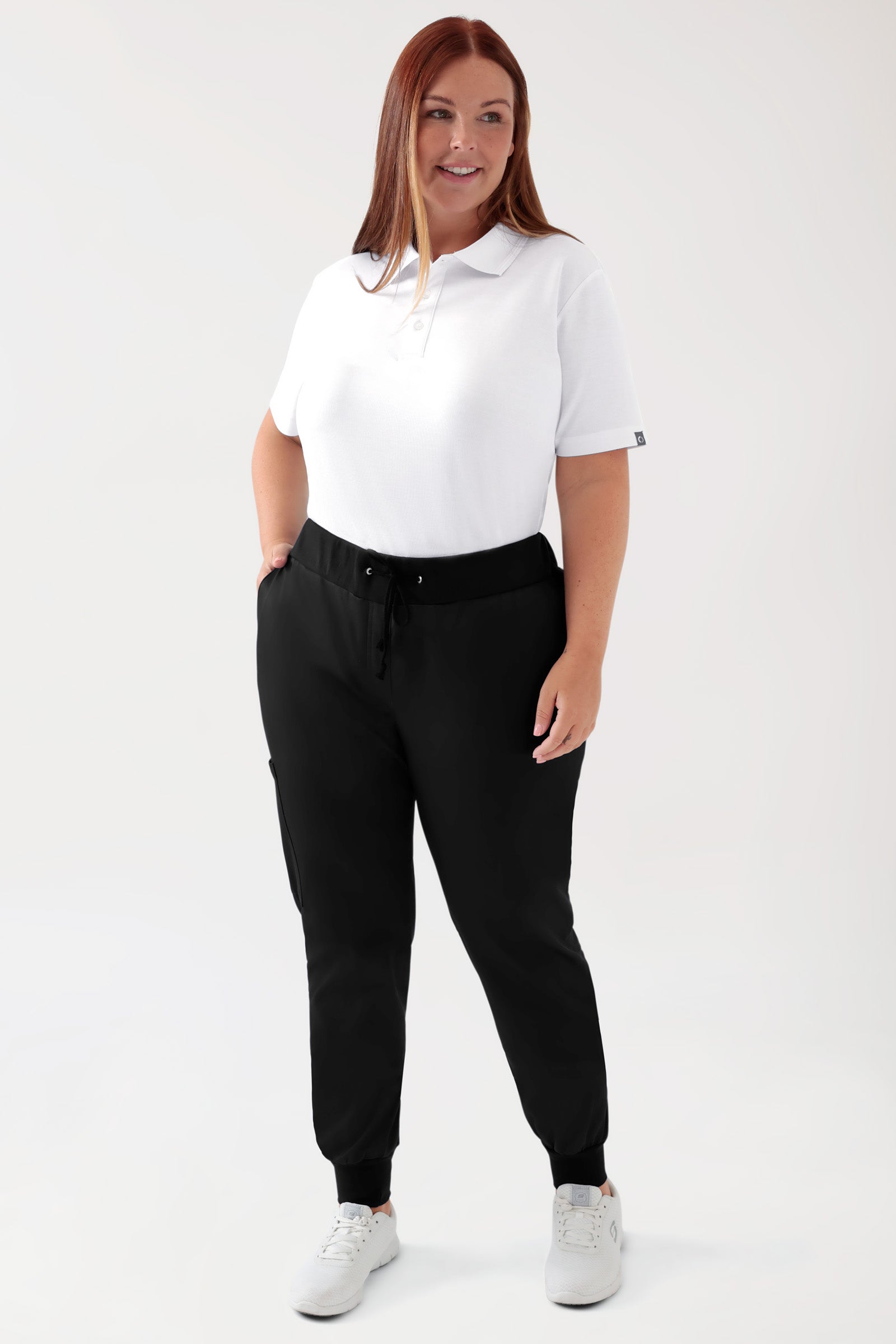 COMFY FLEX broek dames - jogpants zwart, Voorzijde view Het model is 173 cm lang en draagt maat XL