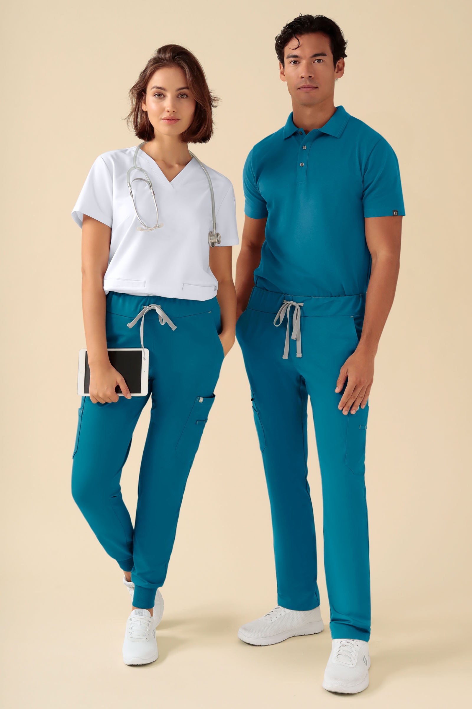 KAERE broek dames - zoom met elastische boord en beenzak petrol, Voorzijde view