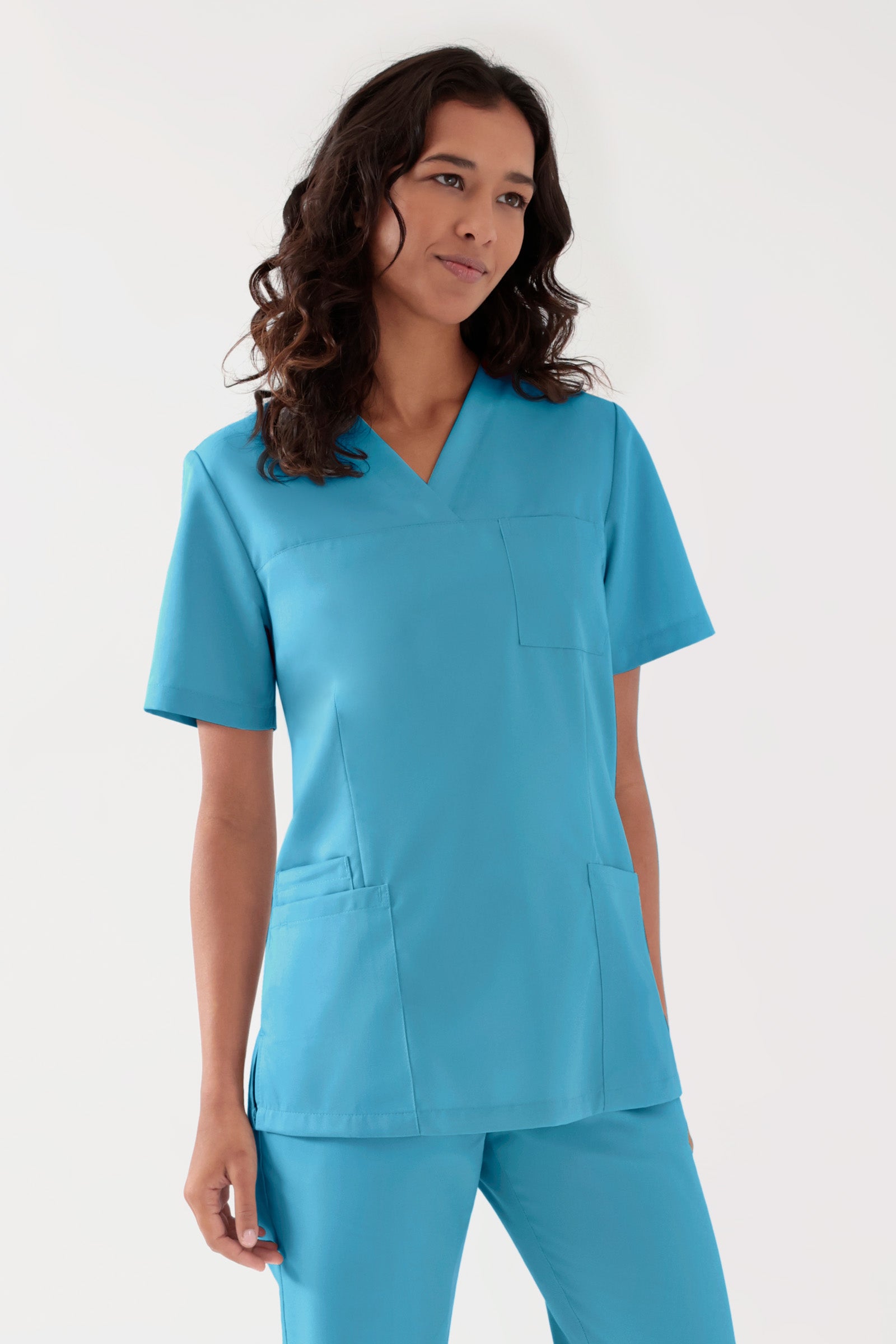 TENCEL™ oversteektuniek dames - V-hals donker turquoise, Voorzijde view