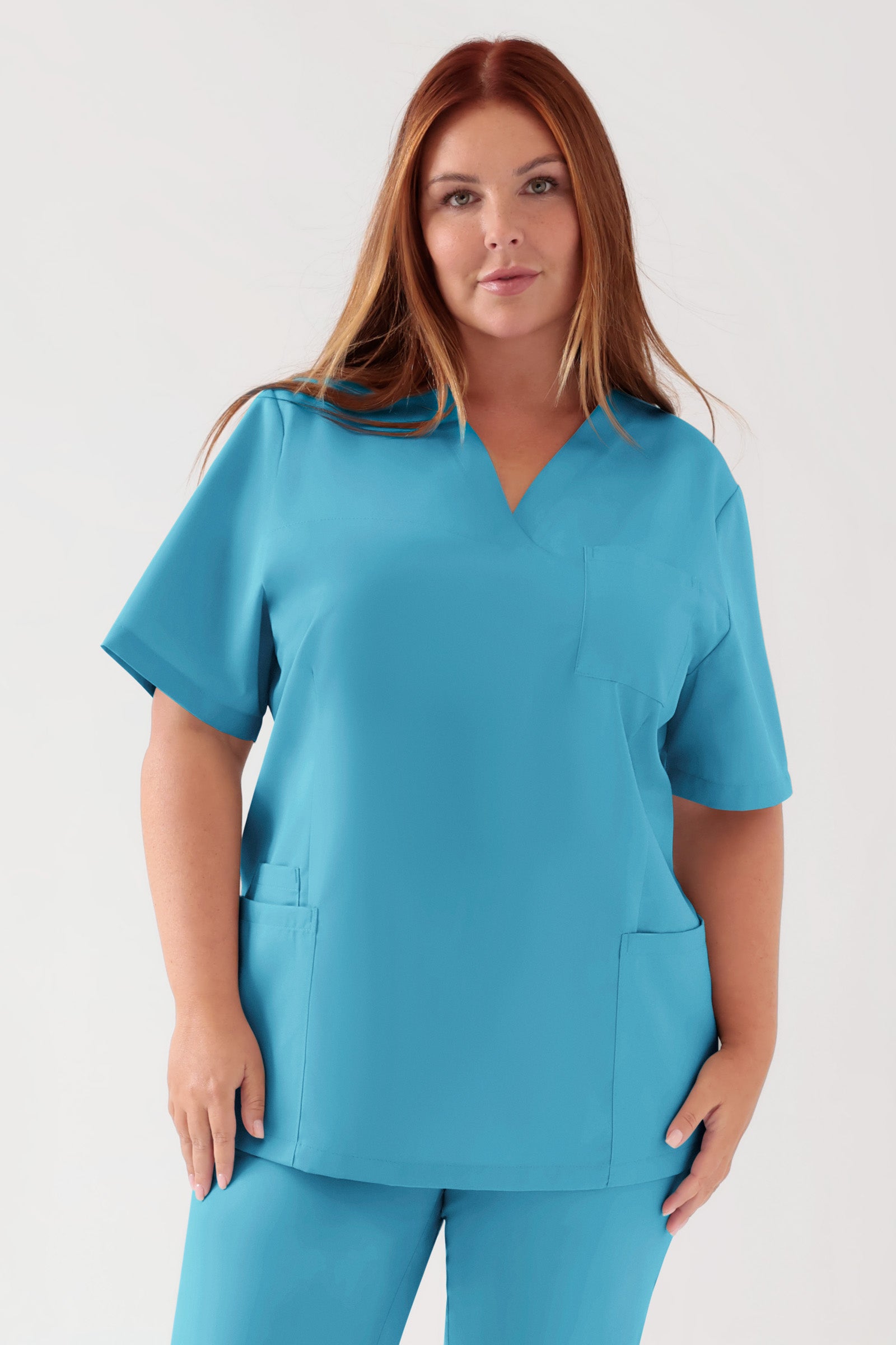 TENCEL™ oversteektuniek dames - V-hals donker turquoise, Voorzijde view