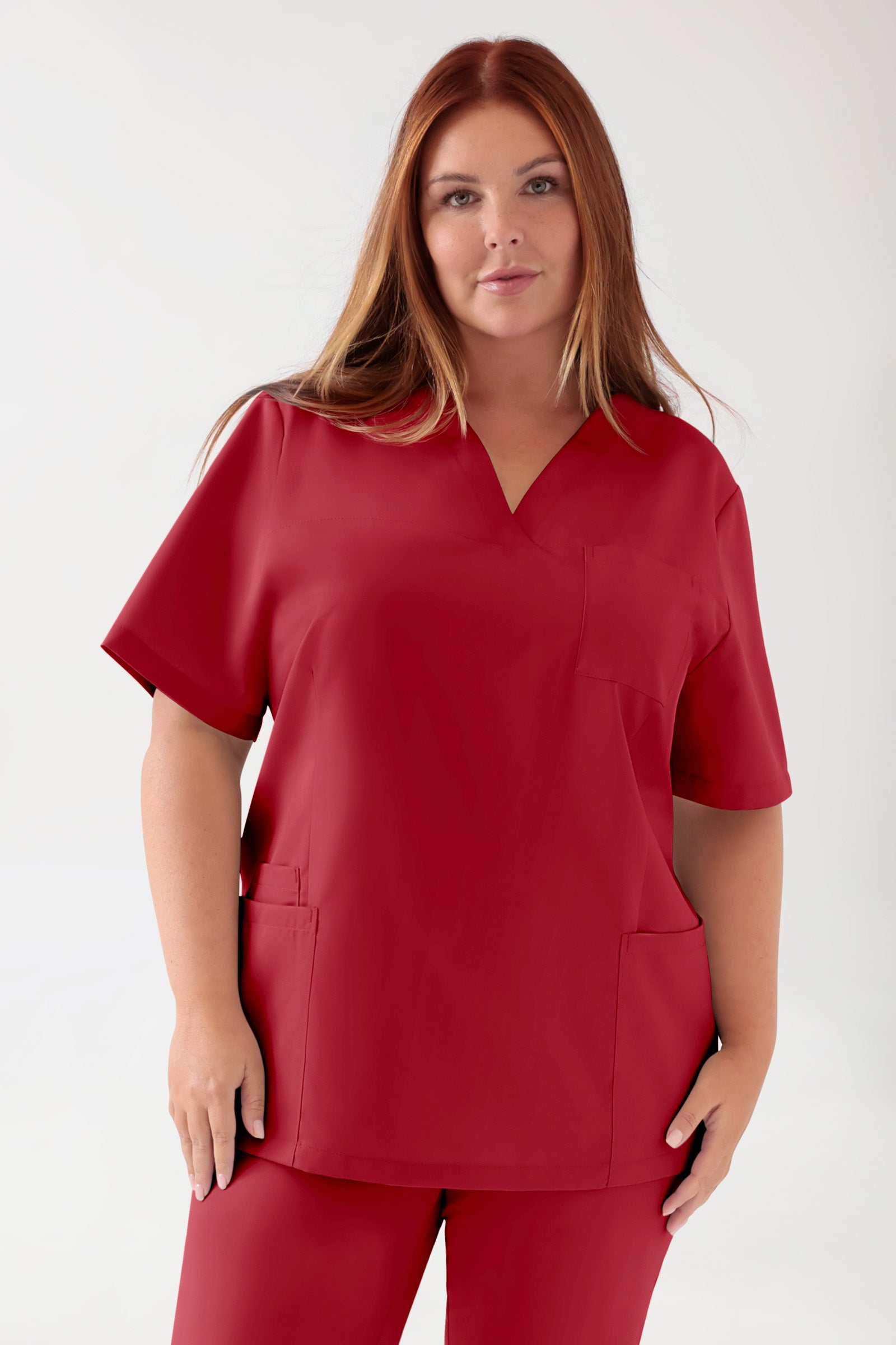 TENCEL™ oversteektuniek dames - V-hals rood, Voorzijde view
