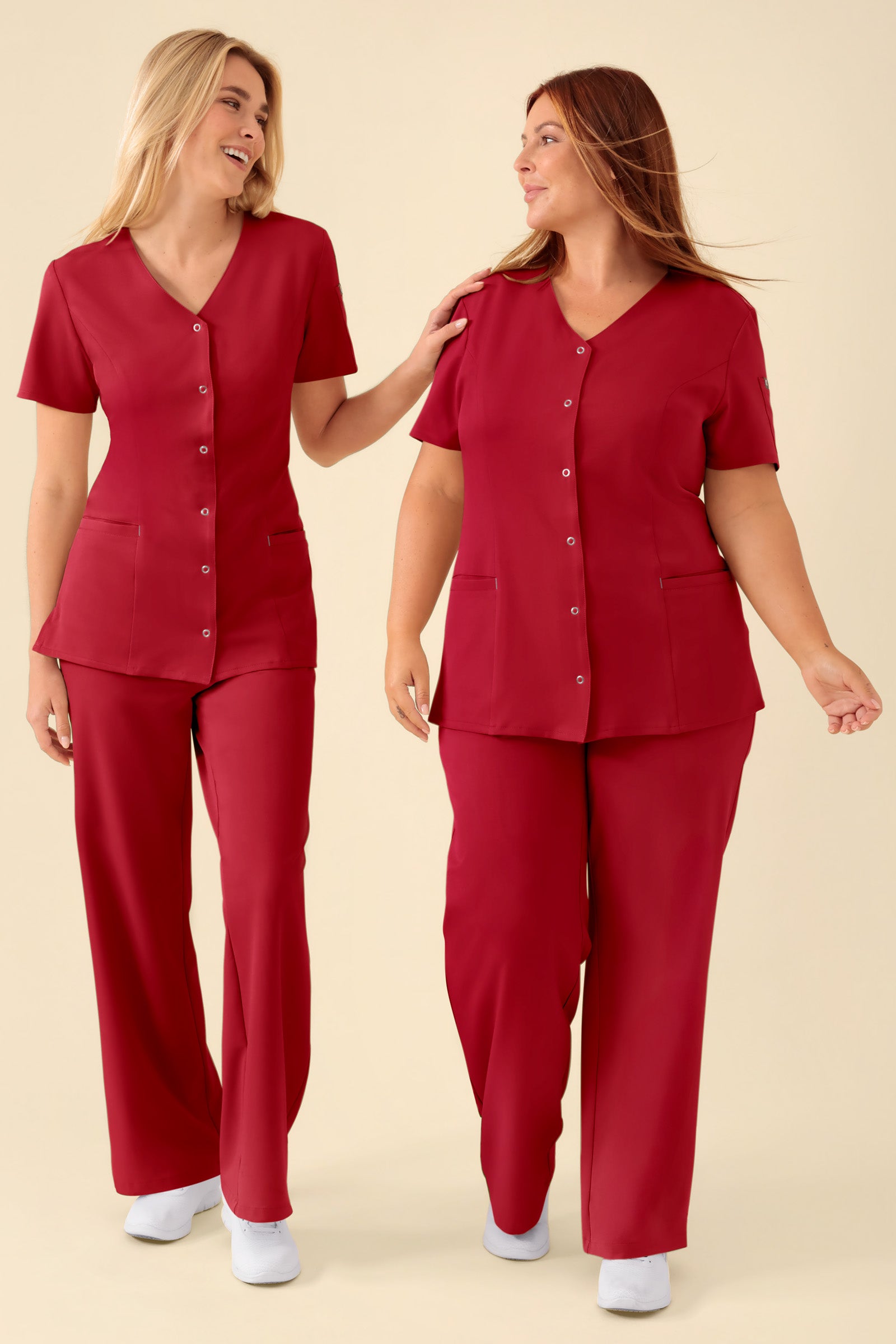 KAERE tuniek dames - drukknoopsluiting rood, Voorzijde view