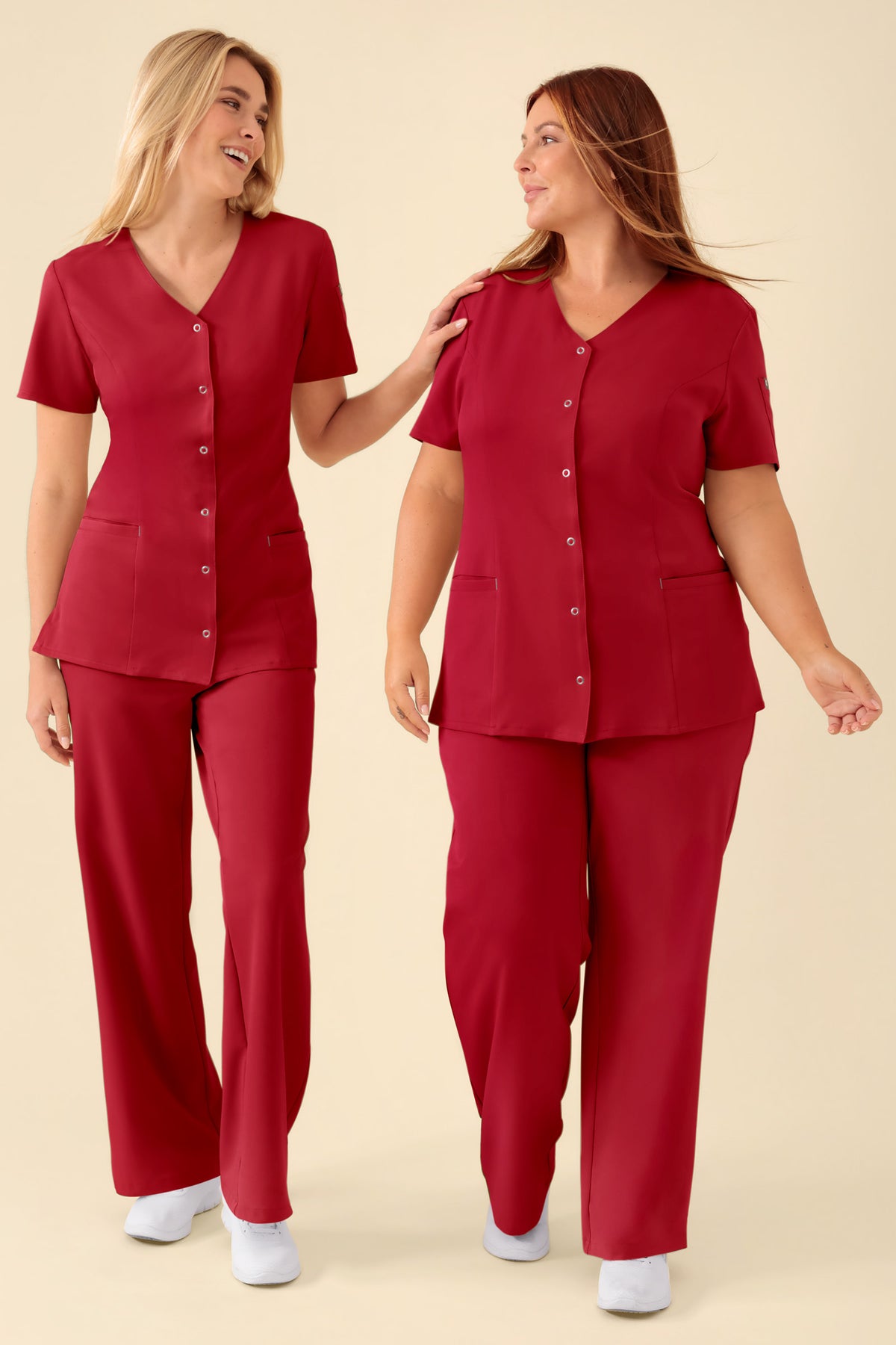 KAERE tuniek dames - drukknoopsluiting rood, Voorzijde view