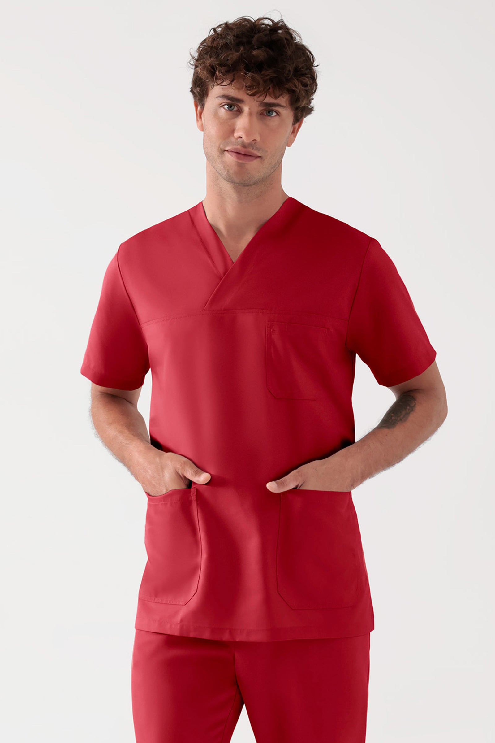 TENCEL™ oversteektuniek heren - V-hals rood, Voorzijde view